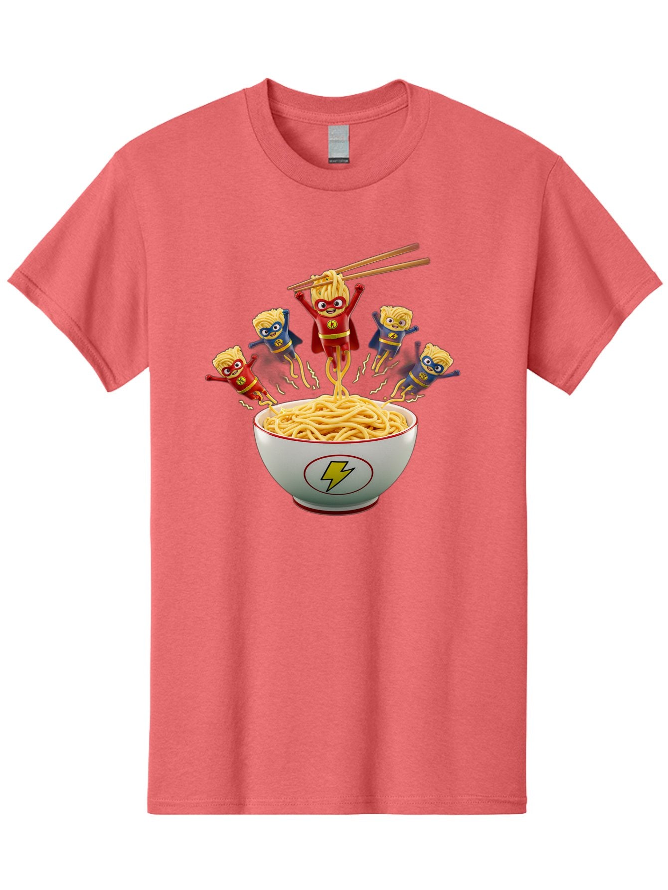 Lightning-Noodles Men'S Graphic Tee, 100% Cotton, Comfortable Casual Summer Wear, Machine Washable, Noodle Superheroes, Cartoon Characters, Comic Book Style, Asian Cuisine, Noodles, Chopsticks, Superhero Costumes, Funny, Playful, Baa920 10