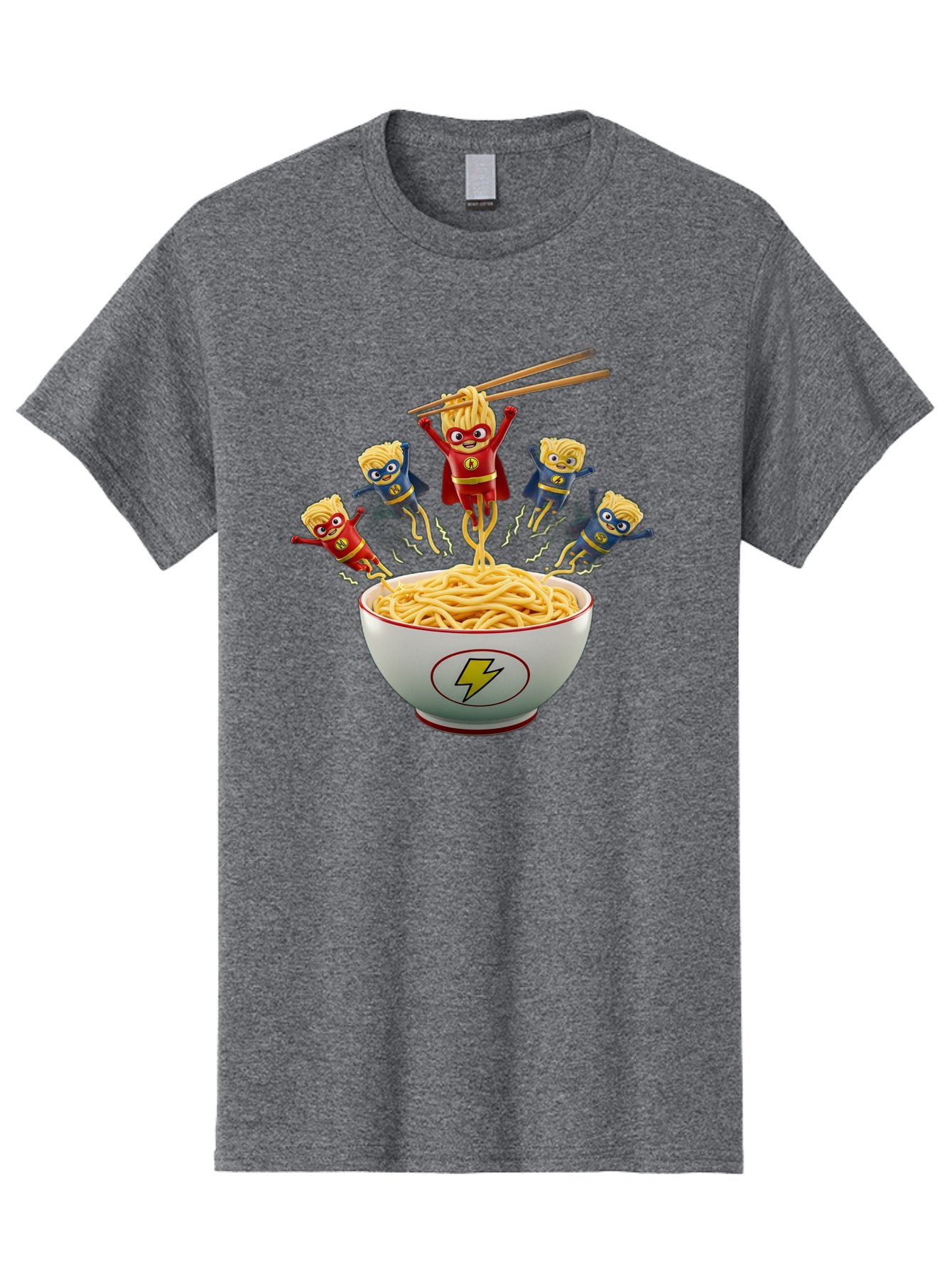 Lightning-Noodles Men'S Graphic Tee, 100% Cotton, Comfortable Casual Summer Wear, Machine Washable, Noodle Superheroes, Cartoon Characters, Comic Book Style, Asian Cuisine, Noodles, Chopsticks, Superhero Costumes, Funny, Playful, Baa920 13
