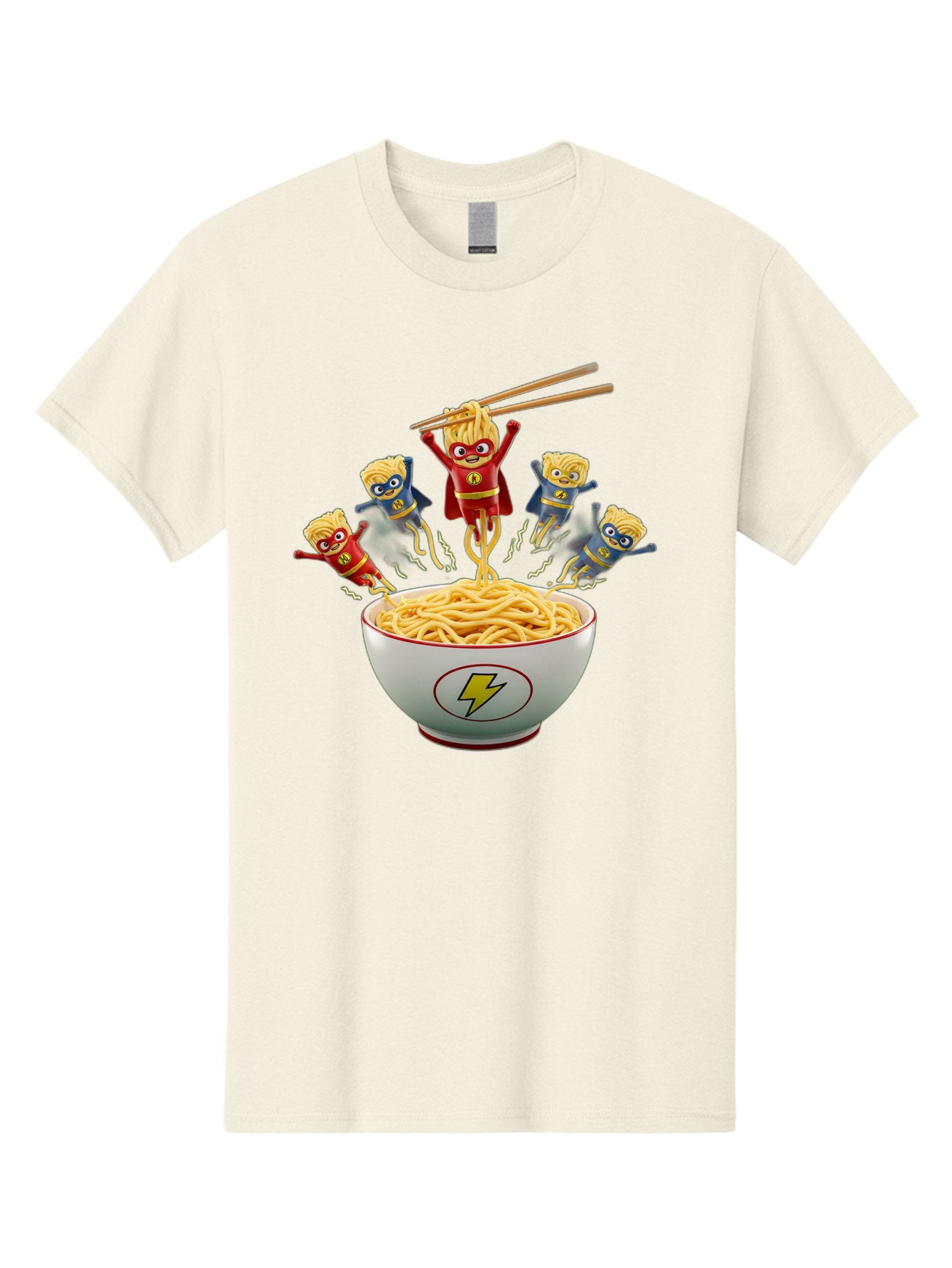 Lightning-Noodles Men'S Graphic Tee, 100% Cotton, Comfortable Casual Summer Wear, Machine Washable, Noodle Superheroes, Cartoon Characters, Comic Book Style, Asian Cuisine, Noodles, Chopsticks, Superhero Costumes, Funny, Playful, Baa920