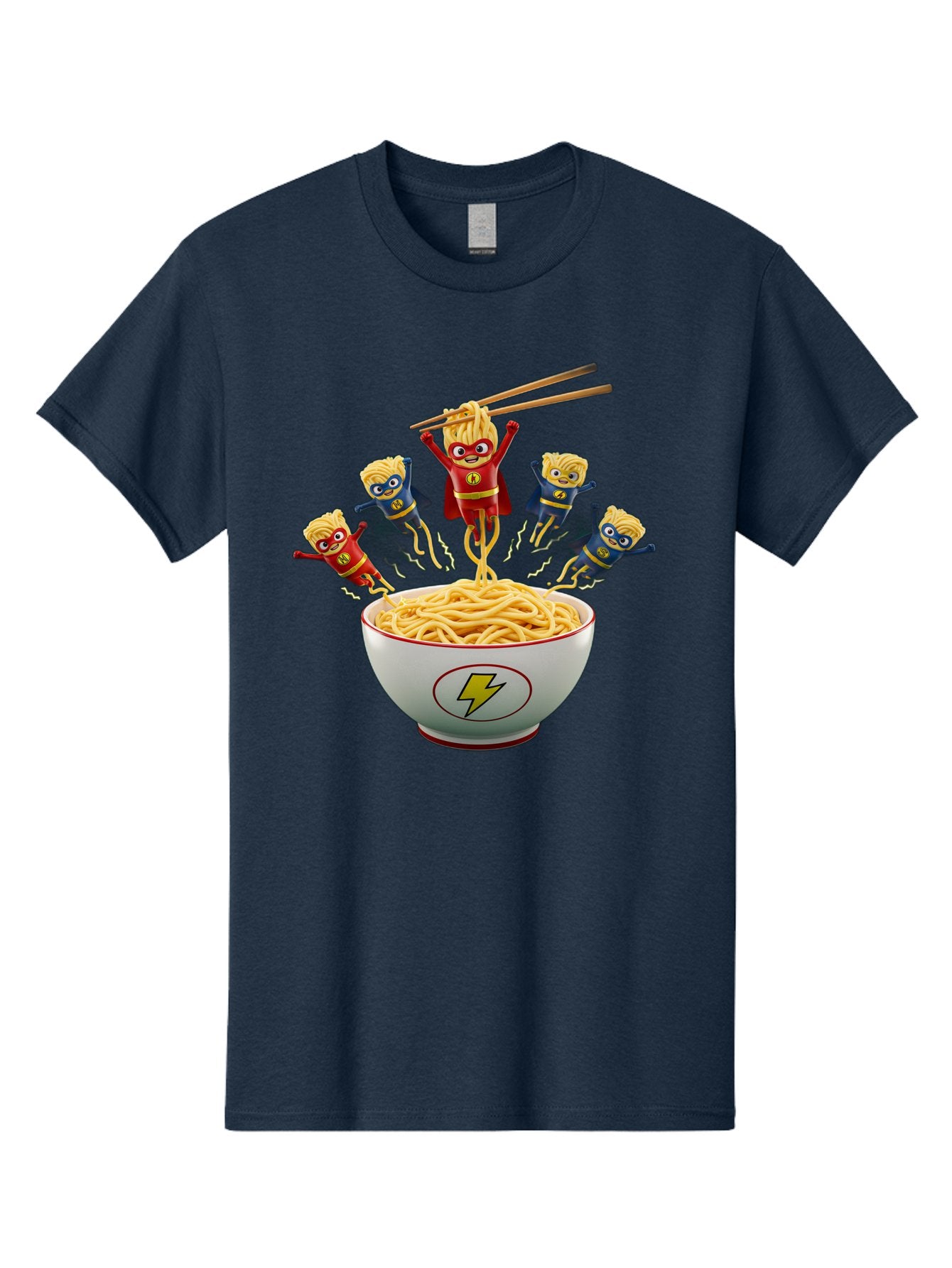 Lightning-Noodles Men'S Graphic Tee, 100% Cotton, Comfortable Casual Summer Wear, Machine Washable, Noodle Superheroes, Cartoon Characters, Comic Book Style, Asian Cuisine, Noodles, Chopsticks, Superhero Costumes, Funny, Playful, Baa920 15