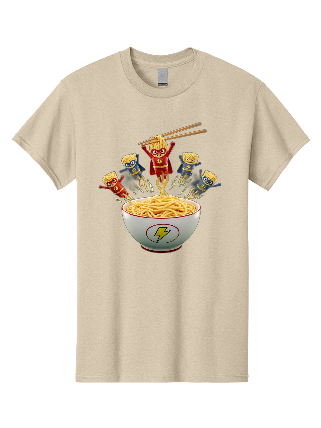Lightning-Noodles Men'S Graphic Tee, 100% Cotton, Comfortable Casual Summer Wear, Machine Washable, Noodle Superheroes, Cartoon Characters, Comic Book Style, Asian Cuisine, Noodles, Chopsticks, Superhero Costumes, Funny, Playful, Baa920 6