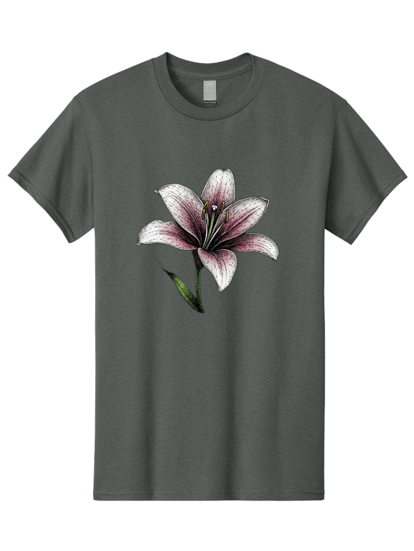Lily-1 Men'S Graphic Tee, 100% Cotton, Comfortable Casual Summer Wear, Machine Washable, Lily Flower, Elegant Bloom, White And Purple Petals, Botanical Illustration, Delicate Stamens, Floral Beauty, Vintage Art, Flower Drawing Baa921 5