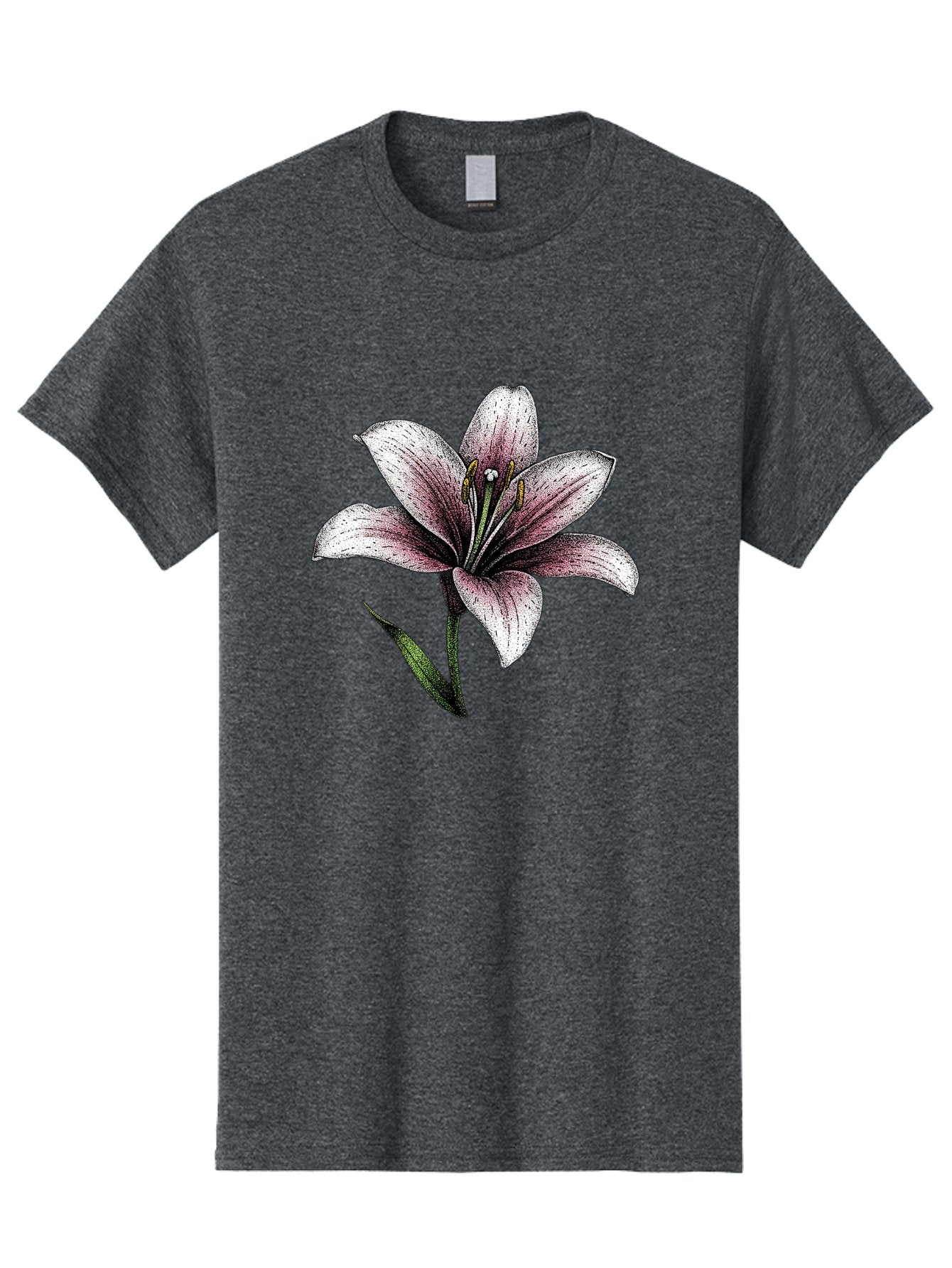 Lily-1 Men'S Graphic Tee, 100% Cotton, Comfortable Casual Summer Wear, Machine Washable, Lily Flower, Elegant Bloom, White And Purple Petals, Botanical Illustration, Delicate Stamens, Floral Beauty, Vintage Art, Flower Drawing Baa921 7