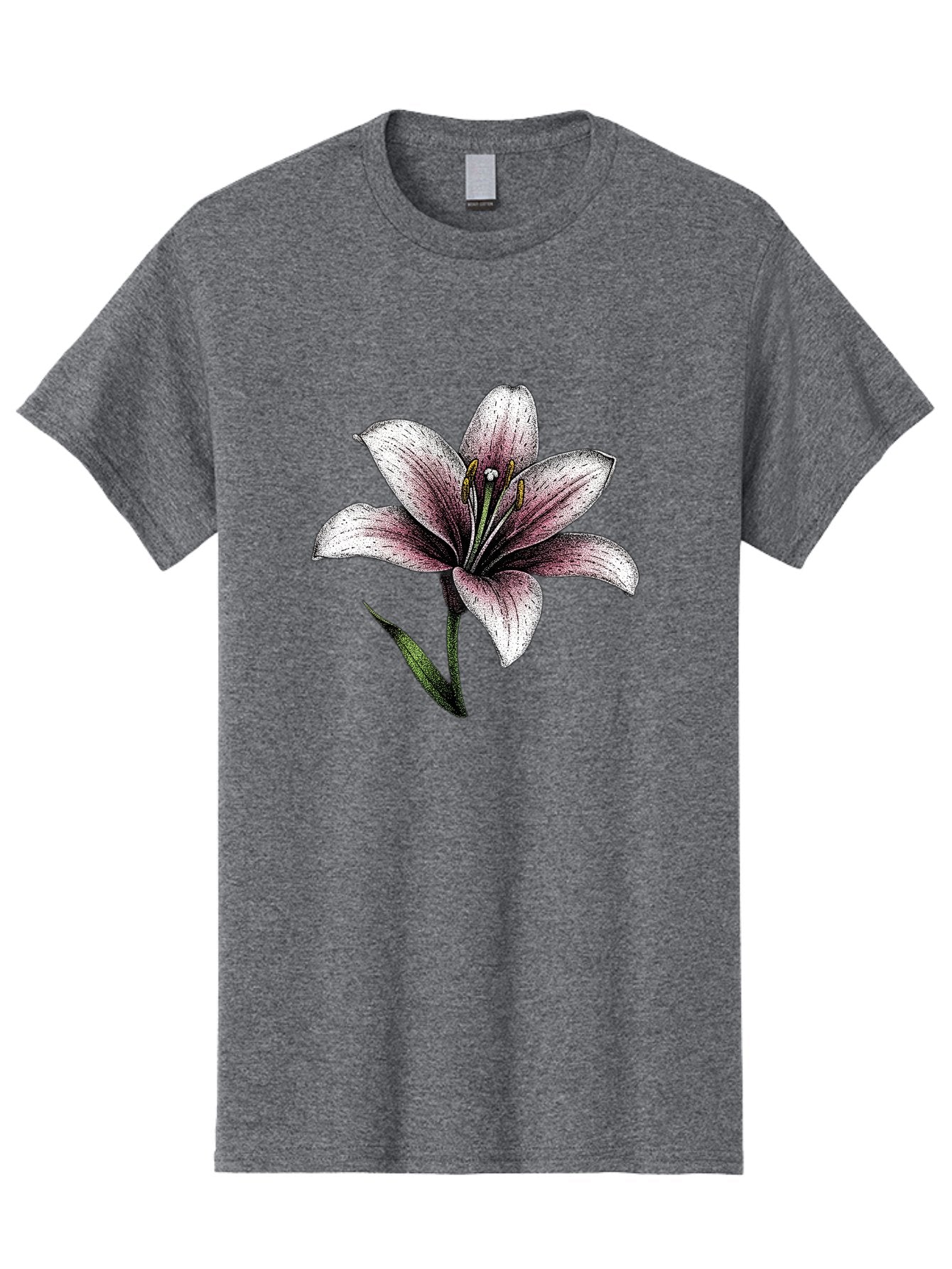 Lily-1 Men'S Graphic Tee, 100% Cotton, Comfortable Casual Summer Wear, Machine Washable, Lily Flower, Elegant Bloom, White And Purple Petals, Botanical Illustration, Delicate Stamens, Floral Beauty, Vintage Art, Flower Drawing Baa921 4