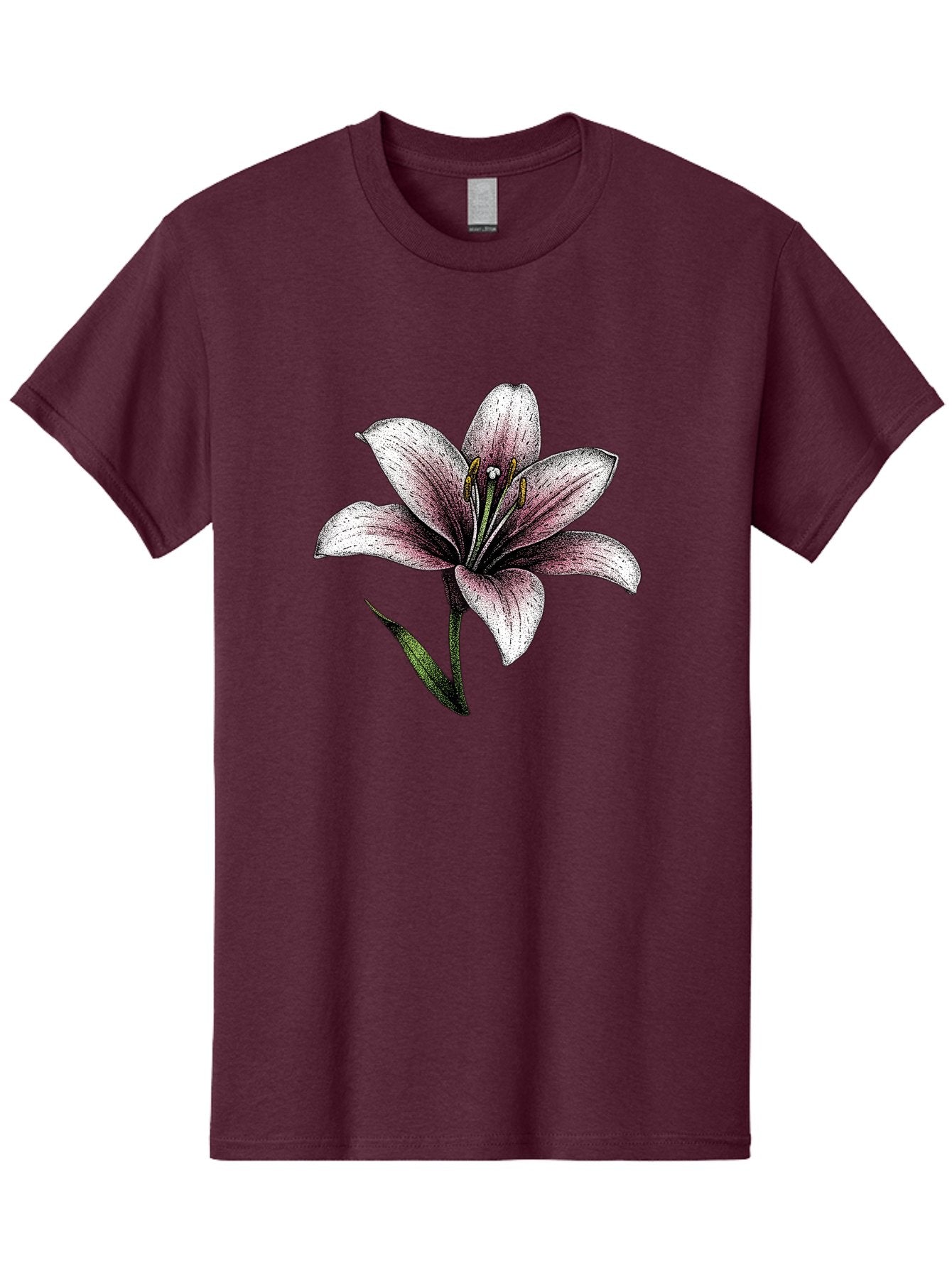 Lily-1 Men'S Graphic Tee, 100% Cotton, Comfortable Casual Summer Wear, Machine Washable, Lily Flower, Elegant Bloom, White And Purple Petals, Botanical Illustration, Delicate Stamens, Floral Beauty, Vintage Art, Flower Drawing Baa921