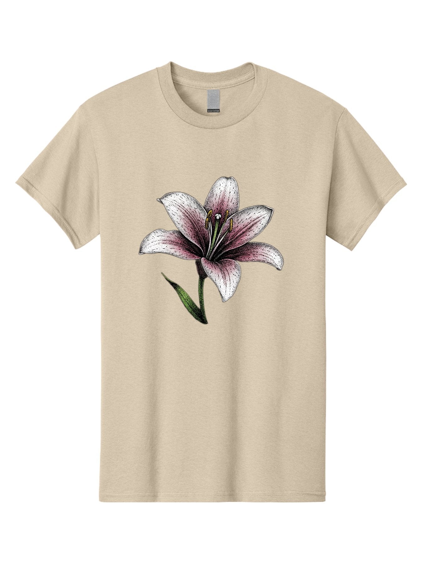 Lily-1 Men'S Graphic Tee, 100% Cotton, Comfortable Casual Summer Wear, Machine Washable, Lily Flower, Elegant Bloom, White And Purple Petals, Botanical Illustration, Delicate Stamens, Floral Beauty, Vintage Art, Flower Drawing Baa921 8