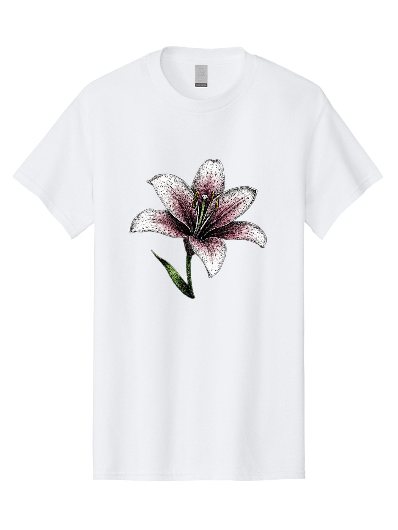 Lily-1 Men'S Graphic Tee, 100% Cotton, Comfortable Casual Summer Wear, Machine Washable, Lily Flower, Elegant Bloom, White And Purple Petals, Botanical Illustration, Delicate Stamens, Floral Beauty, Vintage Art, Flower Drawing Baa921 15