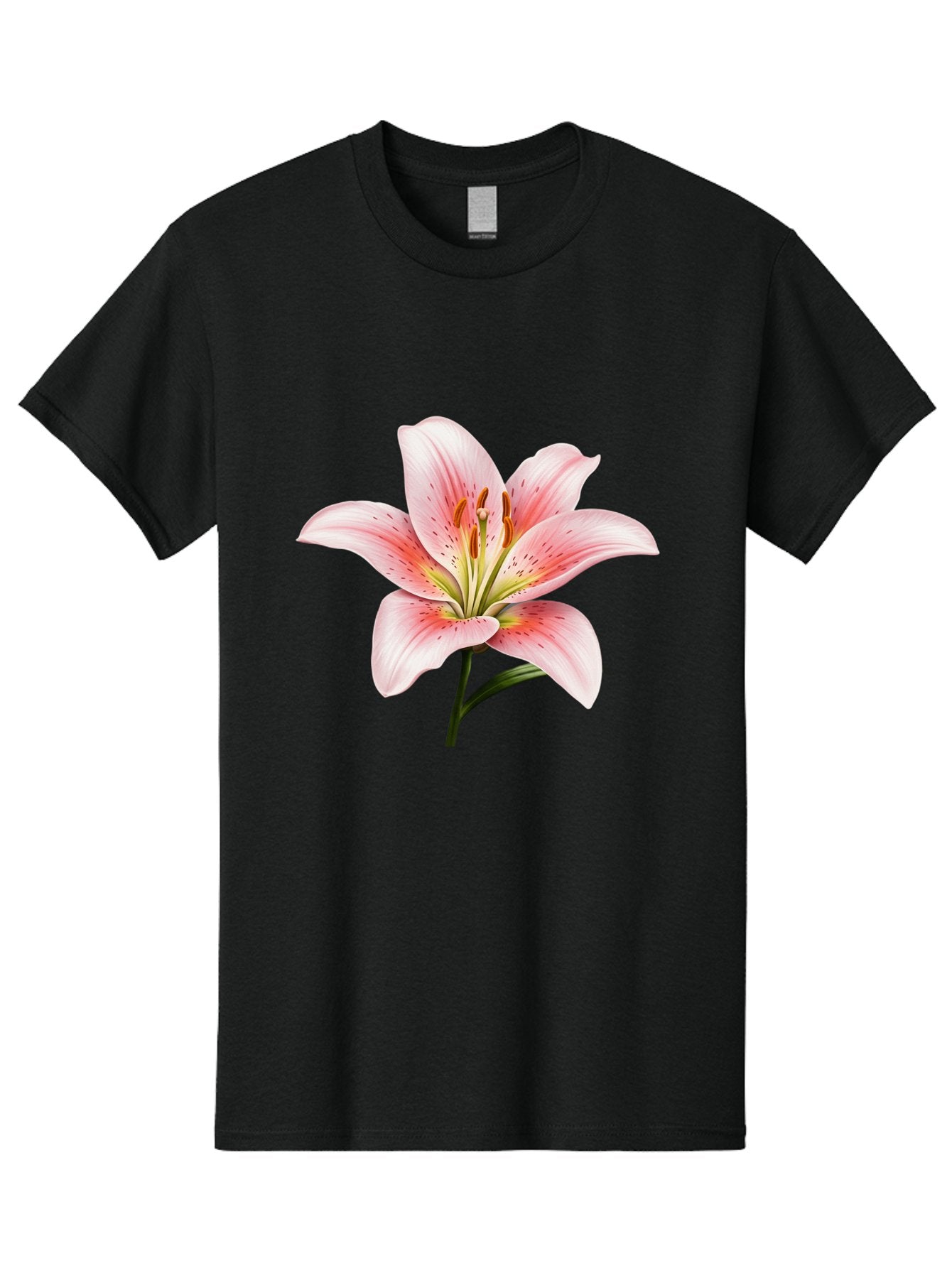 Lily Men'S Graphic Tee, 100% Cotton, Comfortable Casual Summer Wear, Machine Washable, Pink Lily, Floral Beauty, Delicate Petals, Yellow Stamens, Botanical Art, Flower Illustration, Soft Pink Hues, Elegant Bloom Baa922 6