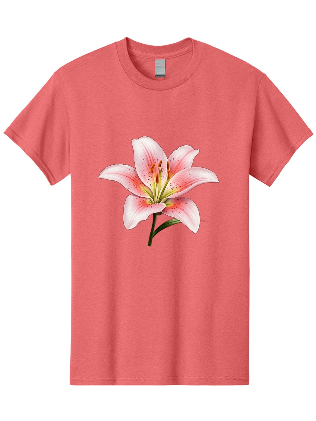 Lily Men'S Graphic Tee, 100% Cotton, Comfortable Casual Summer Wear, Machine Washable, Pink Lily, Floral Beauty, Delicate Petals, Yellow Stamens, Botanical Art, Flower Illustration, Soft Pink Hues, Elegant Bloom Baa922 13