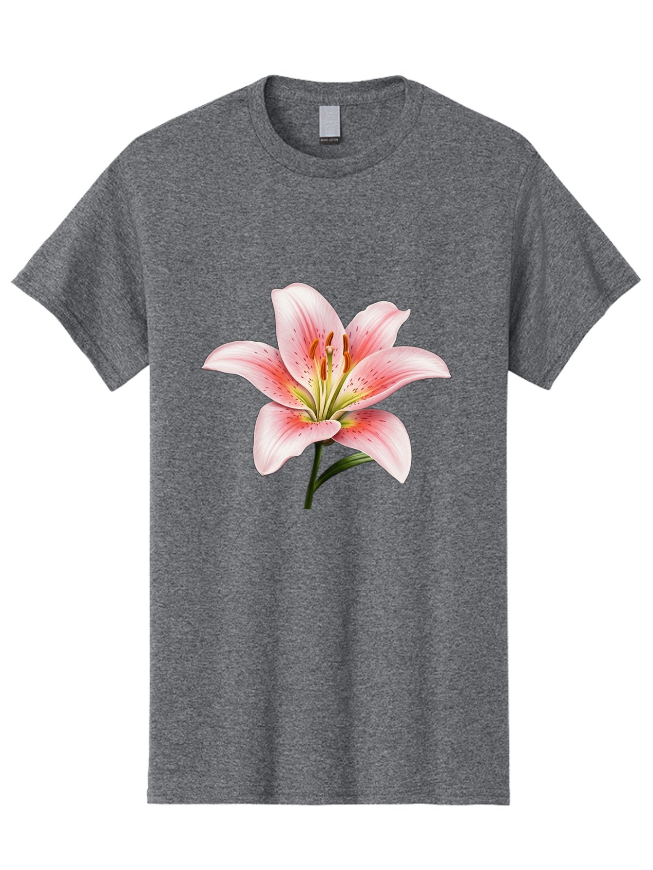 Lily Men'S Graphic Tee, 100% Cotton, Comfortable Casual Summer Wear, Machine Washable, Pink Lily, Floral Beauty, Delicate Petals, Yellow Stamens, Botanical Art, Flower Illustration, Soft Pink Hues, Elegant Bloom Baa922 10