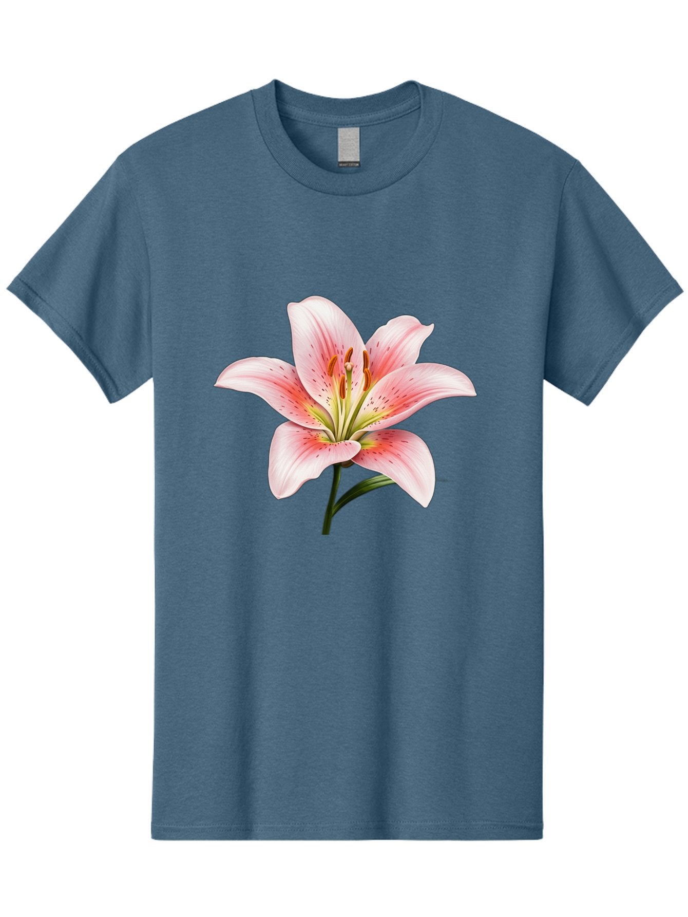 Lily Men'S Graphic Tee, 100% Cotton, Comfortable Casual Summer Wear, Machine Washable, Pink Lily, Floral Beauty, Delicate Petals, Yellow Stamens, Botanical Art, Flower Illustration, Soft Pink Hues, Elegant Bloom Baa922 5