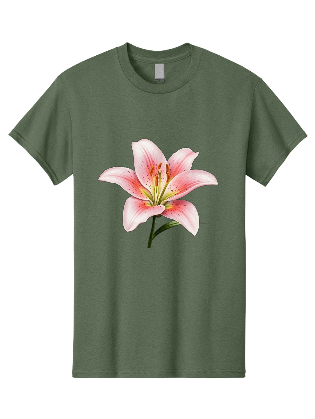 Lily Men'S Graphic Tee, 100% Cotton, Comfortable Casual Summer Wear, Machine Washable, Pink Lily, Floral Beauty, Delicate Petals, Yellow Stamens, Botanical Art, Flower Illustration, Soft Pink Hues, Elegant Bloom Baa922