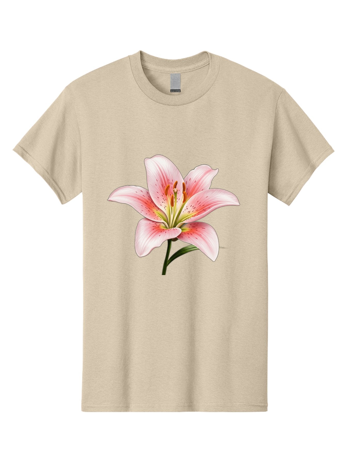 Lily Men'S Graphic Tee, 100% Cotton, Comfortable Casual Summer Wear, Machine Washable, Pink Lily, Floral Beauty, Delicate Petals, Yellow Stamens, Botanical Art, Flower Illustration, Soft Pink Hues, Elegant Bloom Baa922 4