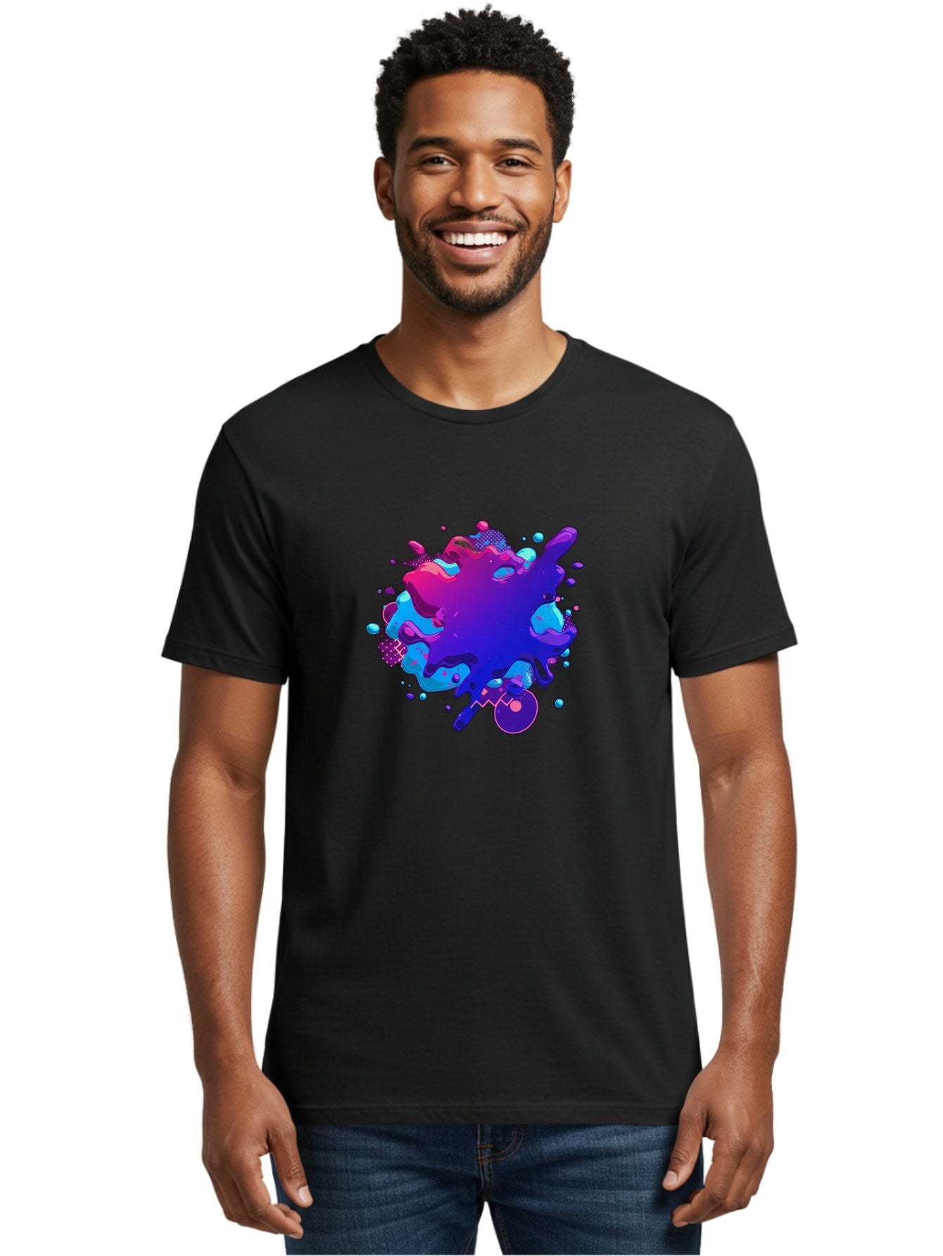 Liquid-Splash Men'S Graphic Tee, 100% Cotton, Comfortable Casual Summer Wear, Machine Washable, Purple Paint Splash, Vibrant Colors, Abstract Design, Fluid Art, Dynamic Shapes, Creative Expression, Colorful Splatter, Artistic Splash Baa923 22