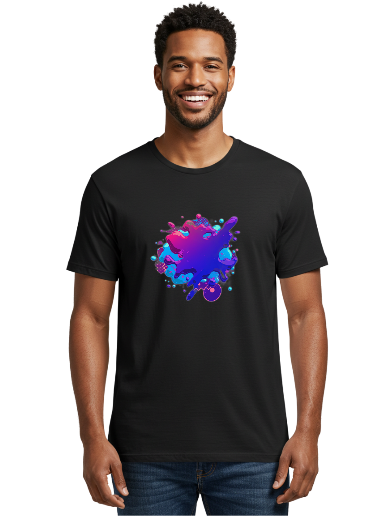 Liquid-Splash Men'S Graphic Tee, 100% Cotton, Comfortable Casual Summer Wear, Machine Washable, Purple Paint Splash, Vibrant Colors, Abstract Design, Fluid Art, Dynamic Shapes, Creative Expression, Colorful Splatter, Artistic Splash Baa923 18