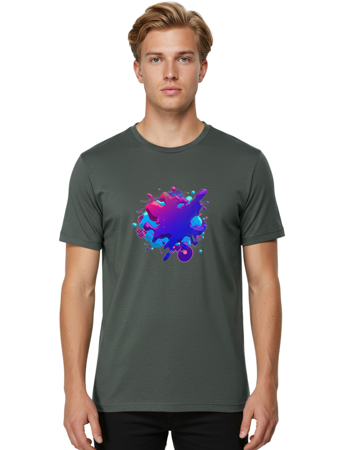 Liquid-Splash Men'S Graphic Tee, 100% Cotton, Comfortable Casual Summer Wear, Machine Washable, Purple Paint Splash, Vibrant Colors, Abstract Design, Fluid Art, Dynamic Shapes, Creative Expression, Colorful Splatter, Artistic Splash Baa923 28