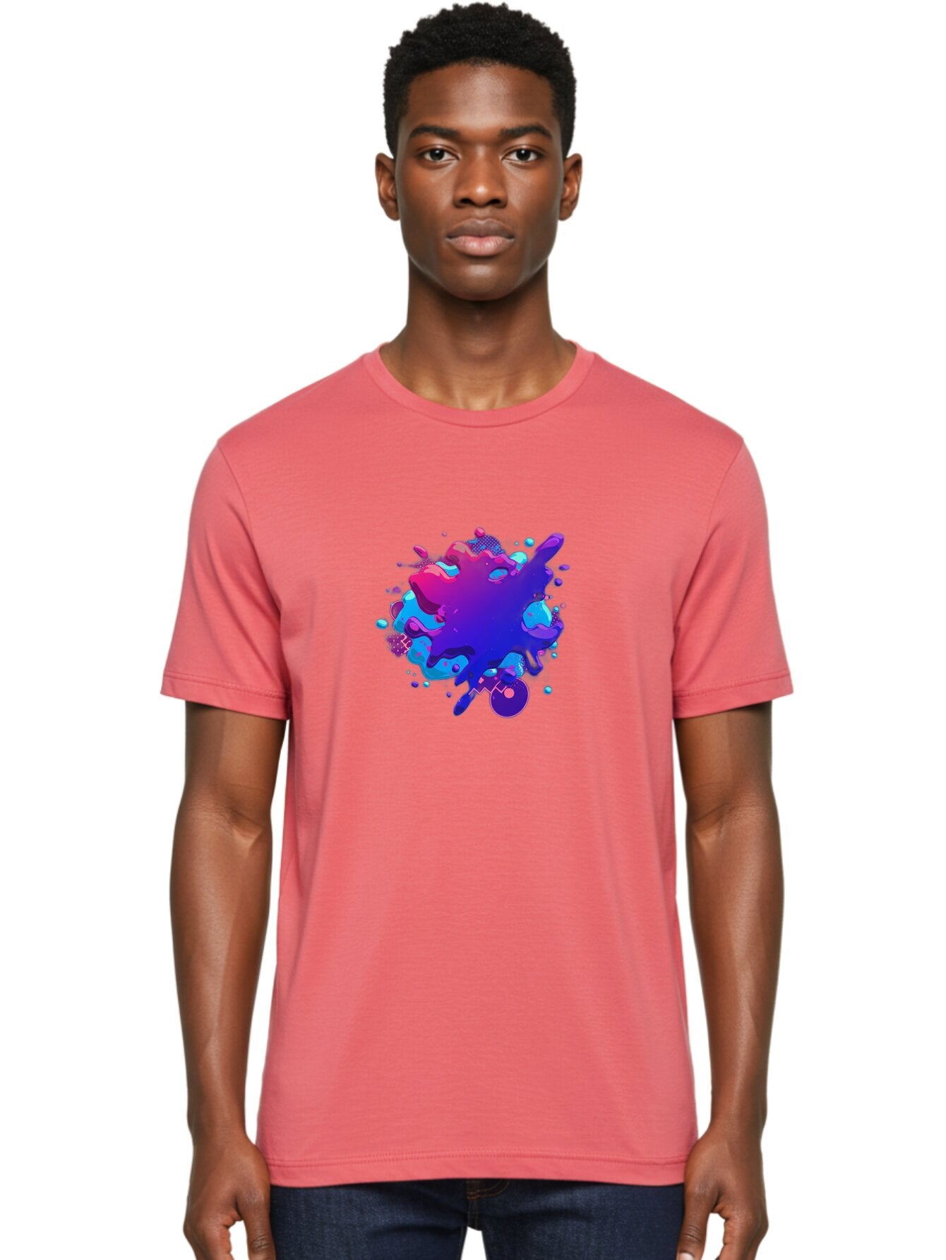 Liquid-Splash Men'S Graphic Tee, 100% Cotton, Comfortable Casual Summer Wear, Machine Washable, Purple Paint Splash, Vibrant Colors, Abstract Design, Fluid Art, Dynamic Shapes, Creative Expression, Colorful Splatter, Artistic Splash Baa923 24