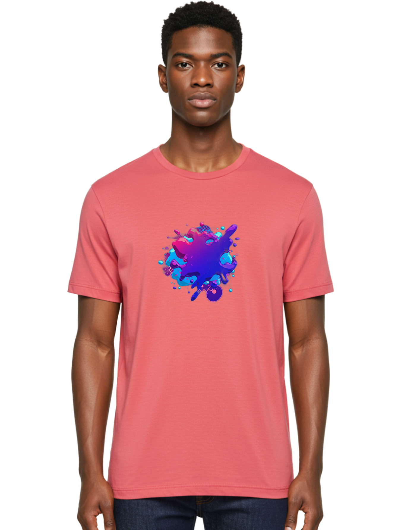 Liquid-Splash Men'S Graphic Tee, 100% Cotton, Comfortable Casual Summer Wear, Machine Washable, Purple Paint Splash, Vibrant Colors, Abstract Design, Fluid Art, Dynamic Shapes, Creative Expression, Colorful Splatter, Artistic Splash Baa923 14