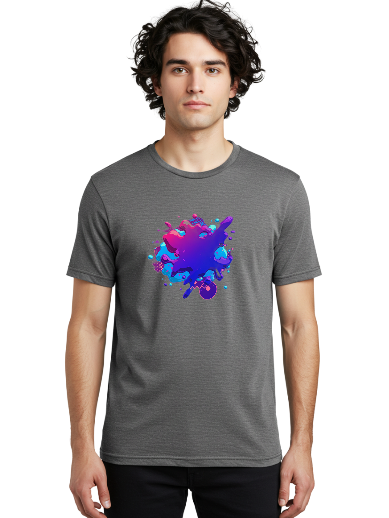 Liquid-Splash Men'S Graphic Tee, 100% Cotton, Comfortable Casual Summer Wear, Machine Washable, Purple Paint Splash, Vibrant Colors, Abstract Design, Fluid Art, Dynamic Shapes, Creative Expression, Colorful Splatter, Artistic Splash Baa923 22
