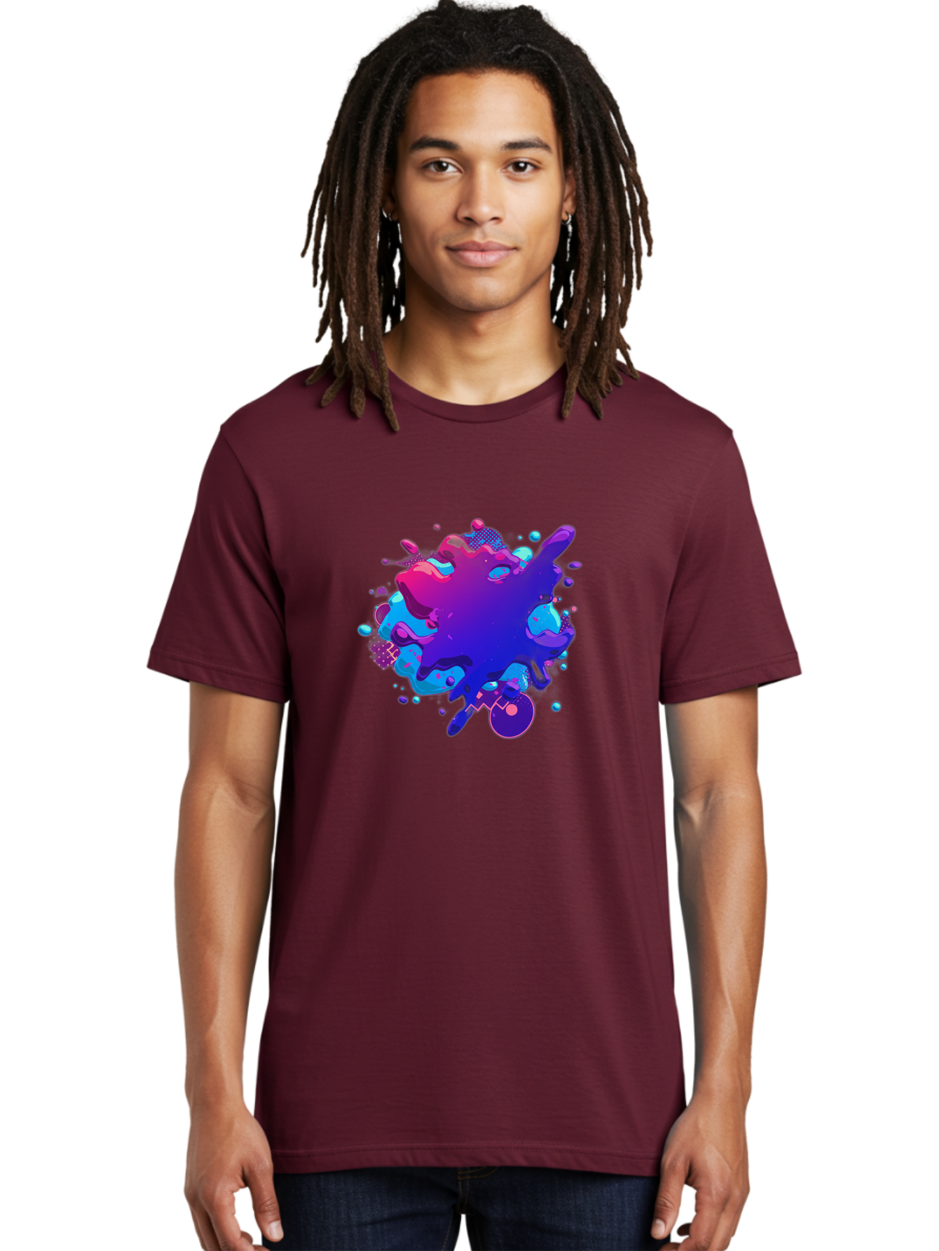 Liquid-Splash Men'S Graphic Tee, 100% Cotton, Comfortable Casual Summer Wear, Machine Washable, Purple Paint Splash, Vibrant Colors, Abstract Design, Fluid Art, Dynamic Shapes, Creative Expression, Colorful Splatter, Artistic Splash Baa923 12