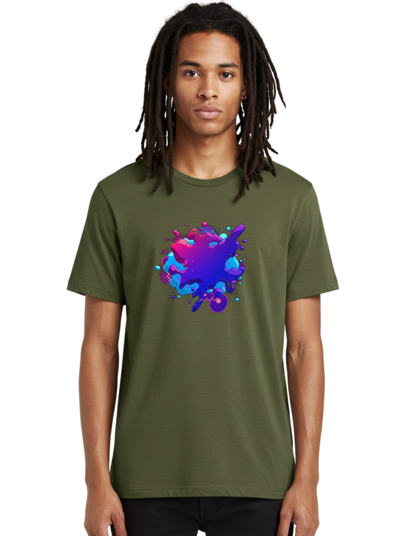 Liquid-Splash Men'S Graphic Tee, 100% Cotton, Comfortable Casual Summer Wear, Machine Washable, Purple Paint Splash, Vibrant Colors, Abstract Design, Fluid Art, Dynamic Shapes, Creative Expression, Colorful Splatter, Artistic Splash Baa923 30