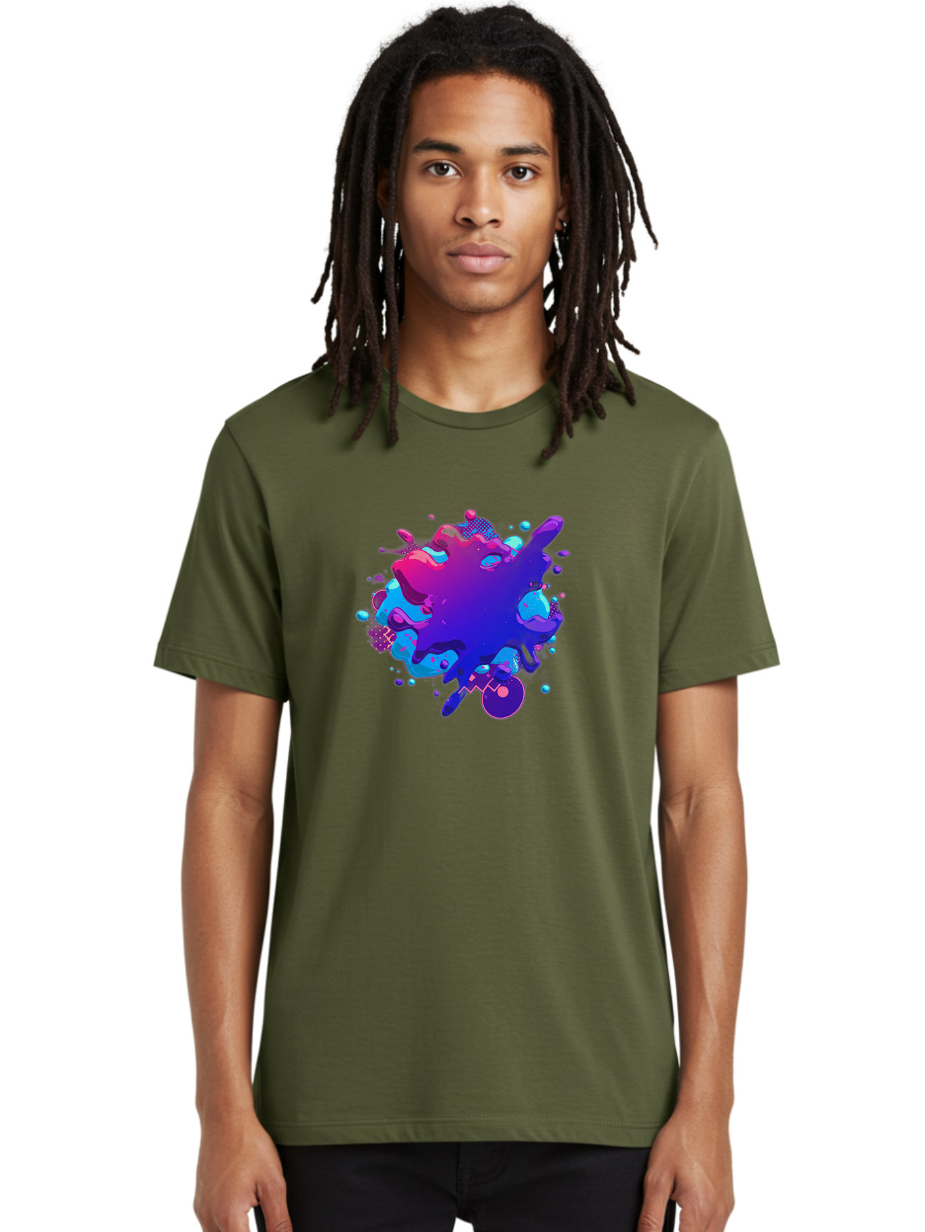 Liquid-Splash Men'S Graphic Tee, 100% Cotton, Comfortable Casual Summer Wear, Machine Washable, Purple Paint Splash, Vibrant Colors, Abstract Design, Fluid Art, Dynamic Shapes, Creative Expression, Colorful Splatter, Artistic Splash Baa923