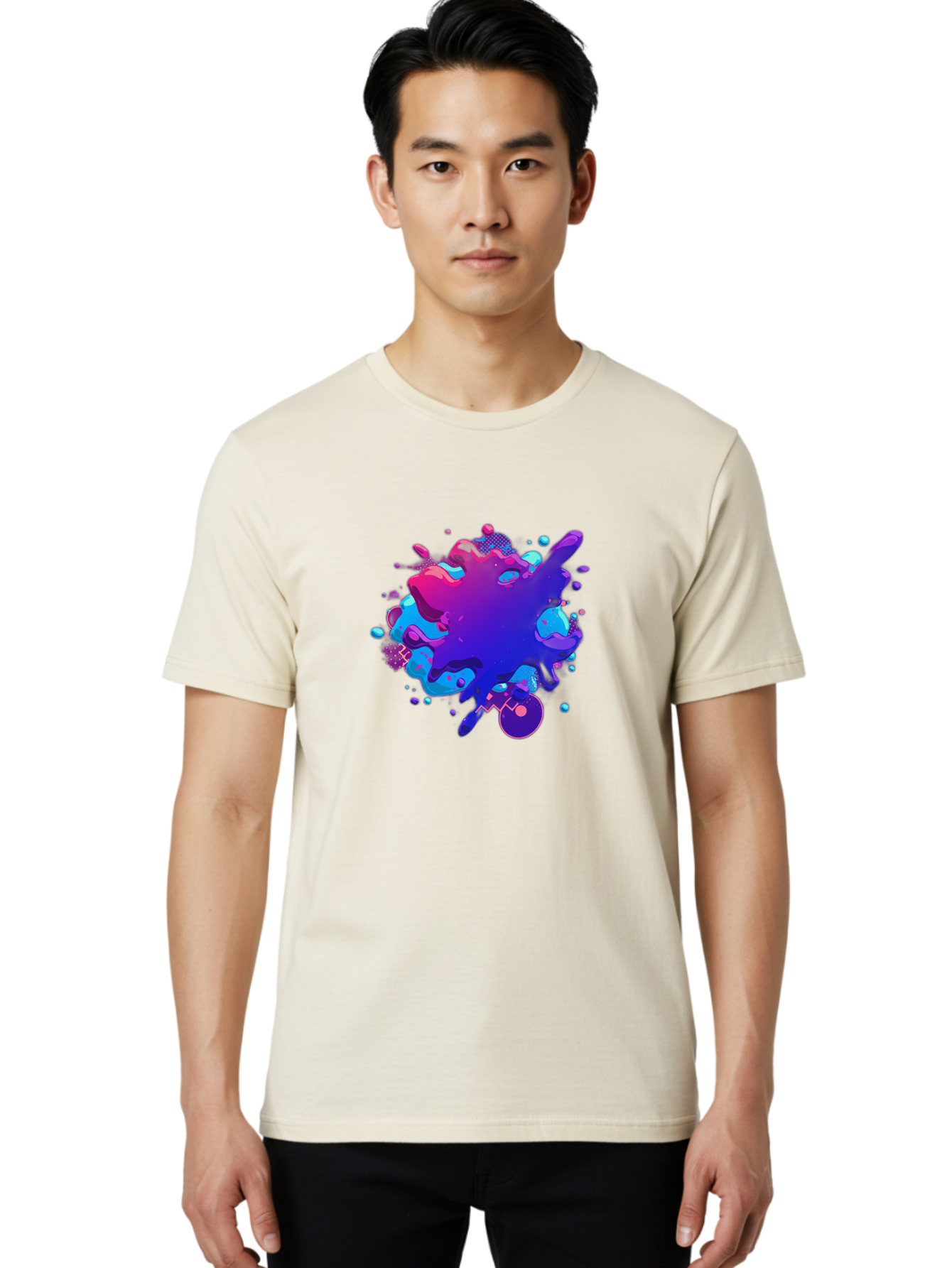 Liquid-Splash Men'S Graphic Tee, 100% Cotton, Comfortable Casual Summer Wear, Machine Washable, Purple Paint Splash, Vibrant Colors, Abstract Design, Fluid Art, Dynamic Shapes, Creative Expression, Colorful Splatter, Artistic Splash Baa923 30