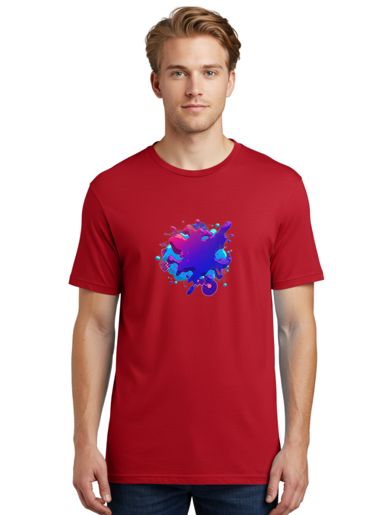 Liquid-Splash Men'S Graphic Tee, 100% Cotton, Comfortable Casual Summer Wear, Machine Washable, Purple Paint Splash, Vibrant Colors, Abstract Design, Fluid Art, Dynamic Shapes, Creative Expression, Colorful Splatter, Artistic Splash Baa923 26