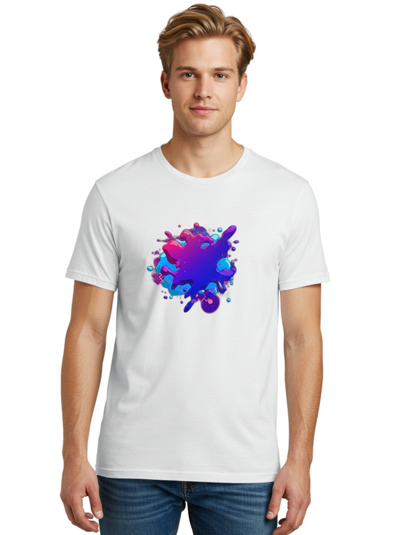 Liquid-Splash Men'S Graphic Tee, 100% Cotton, Comfortable Casual Summer Wear, Machine Washable, Purple Paint Splash, Vibrant Colors, Abstract Design, Fluid Art, Dynamic Shapes, Creative Expression, Colorful Splatter, Artistic Splash Baa923 27