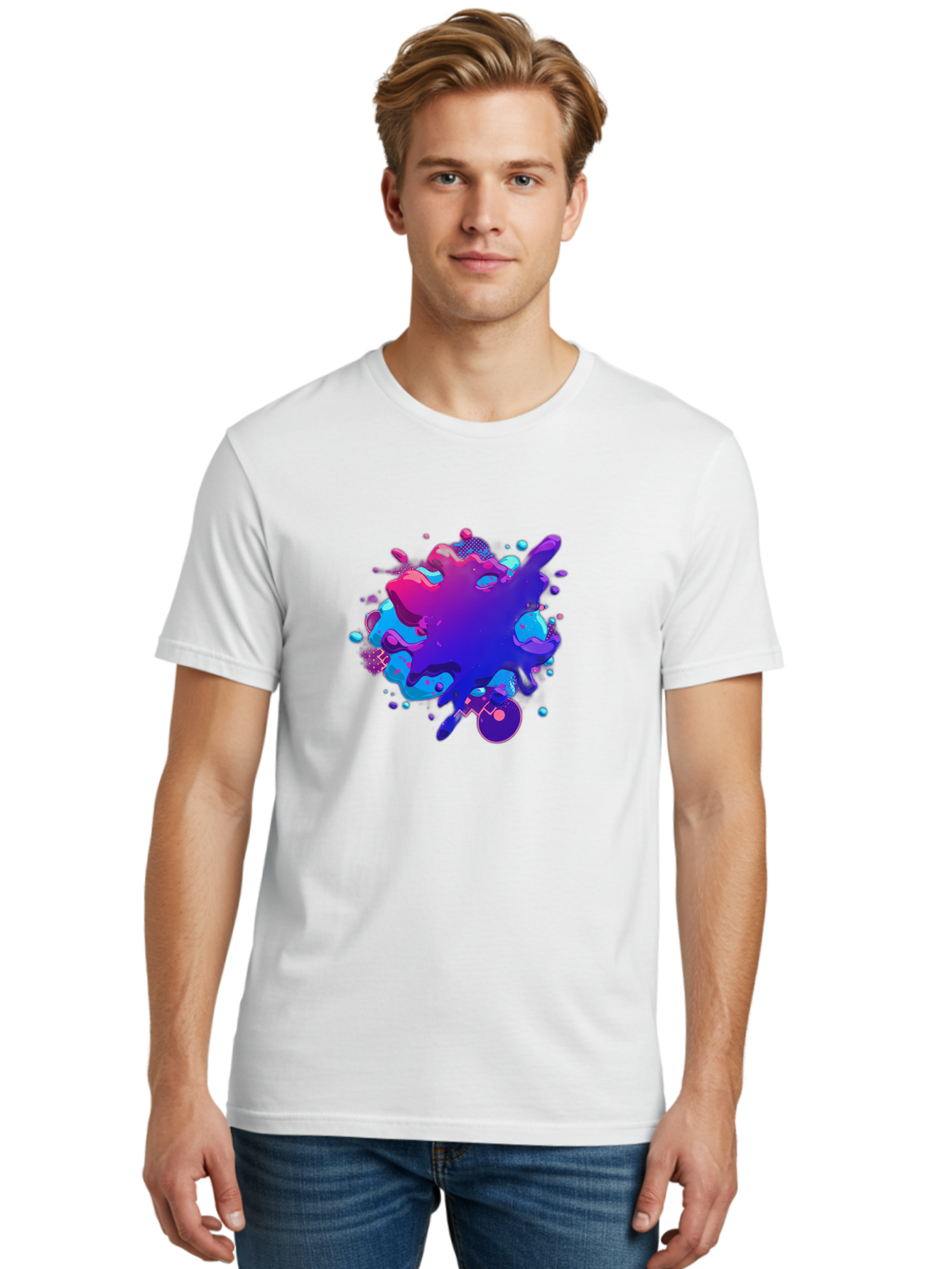 Liquid-Splash Men'S Graphic Tee, 100% Cotton, Comfortable Casual Summer Wear, Machine Washable, Purple Paint Splash, Vibrant Colors, Abstract Design, Fluid Art, Dynamic Shapes, Creative Expression, Colorful Splatter, Artistic Splash Baa923 8