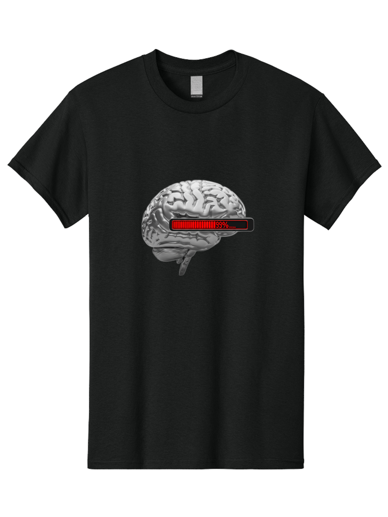 Loading-Brain-1 Men'S Graphic Tee, 100% Cotton, Comfortable Casual Summer Wear, Machine Washable, Human Brain, Loading Bar, Progress Indicator, 99% Complete, Grey Brain, Futuristic Concept, Technology Integration, Cognitive Processing, Baa924 5