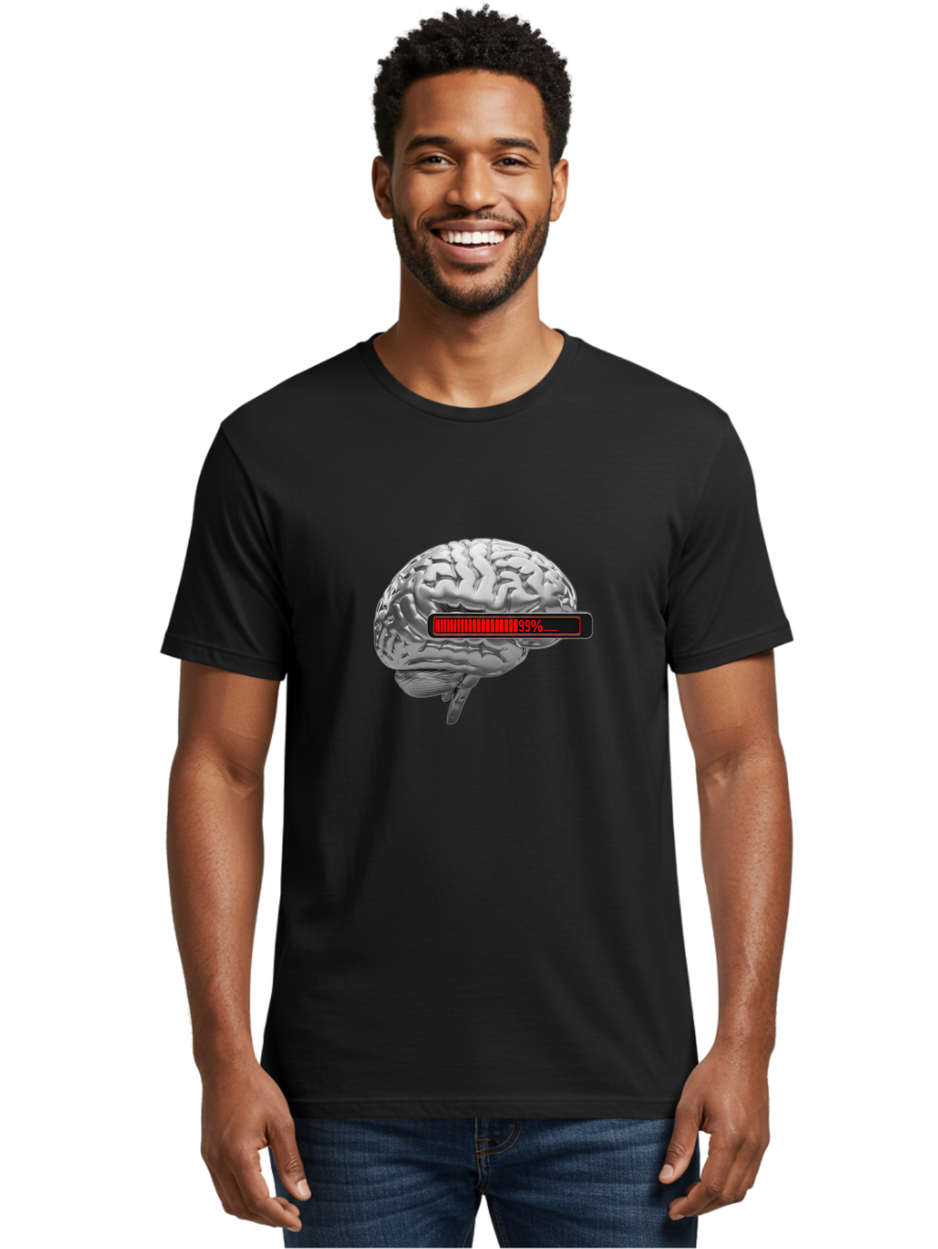 Loading-Brain-1 Men'S Graphic Tee, 100% Cotton, Comfortable Casual Summer Wear, Machine Washable, Human Brain, Loading Bar, Progress Indicator, 99% Complete, Grey Brain, Futuristic Concept, Technology Integration, Cognitive Processing, Baa924 6