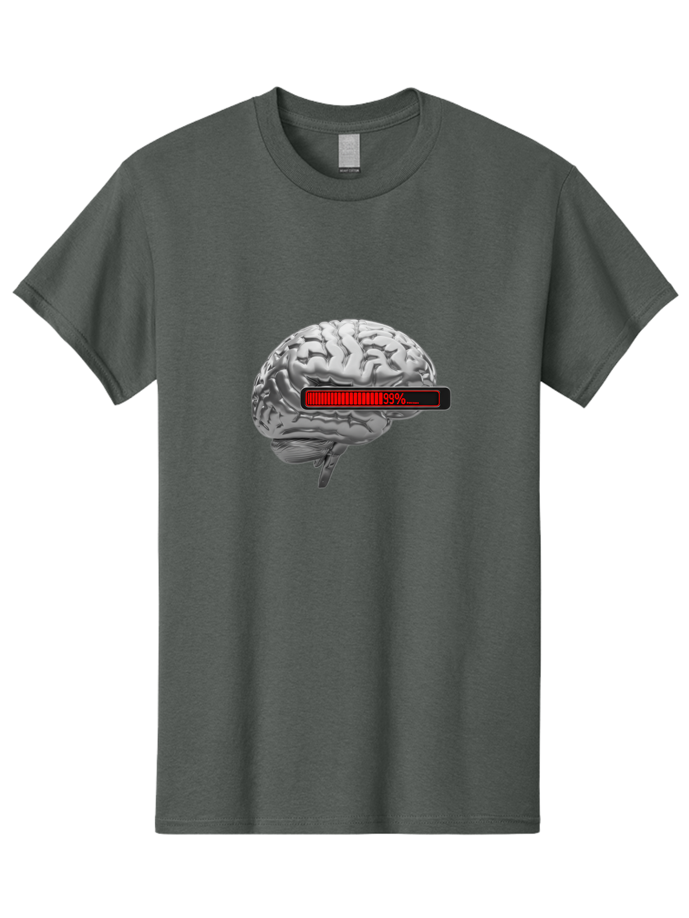 Loading-Brain-1 Men'S Graphic Tee, 100% Cotton, Comfortable Casual Summer Wear, Machine Washable, Human Brain, Loading Bar, Progress Indicator, 99% Complete, Grey Brain, Futuristic Concept, Technology Integration, Cognitive Processing, Baa924 3