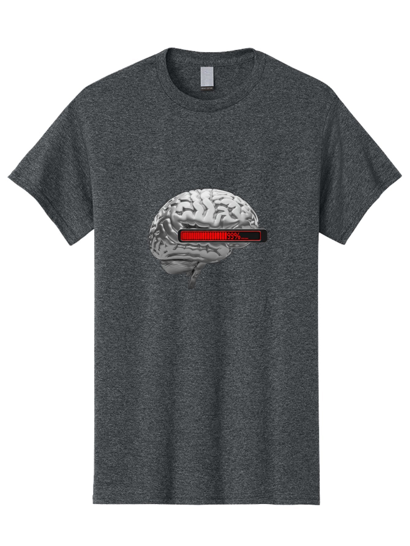 Loading-Brain-1 Men'S Graphic Tee, 100% Cotton, Comfortable Casual Summer Wear, Machine Washable, Human Brain, Loading Bar, Progress Indicator, 99% Complete, Grey Brain, Futuristic Concept, Technology Integration, Cognitive Processing, Baa924 3