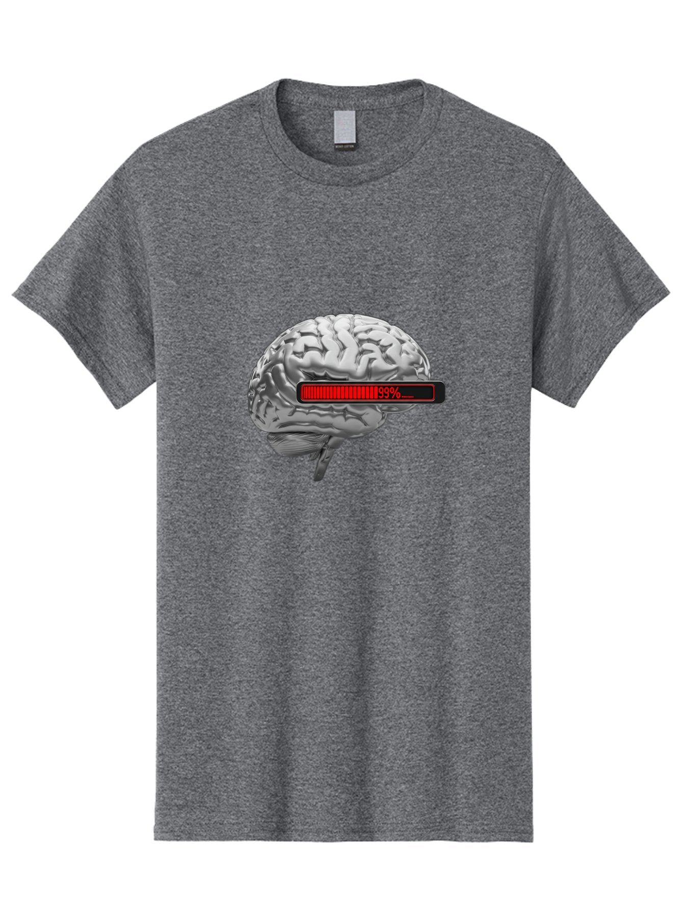 Loading-Brain-1 Men'S Graphic Tee, 100% Cotton, Comfortable Casual Summer Wear, Machine Washable, Human Brain, Loading Bar, Progress Indicator, 99% Complete, Grey Brain, Futuristic Concept, Technology Integration, Cognitive Processing, Baa924 13