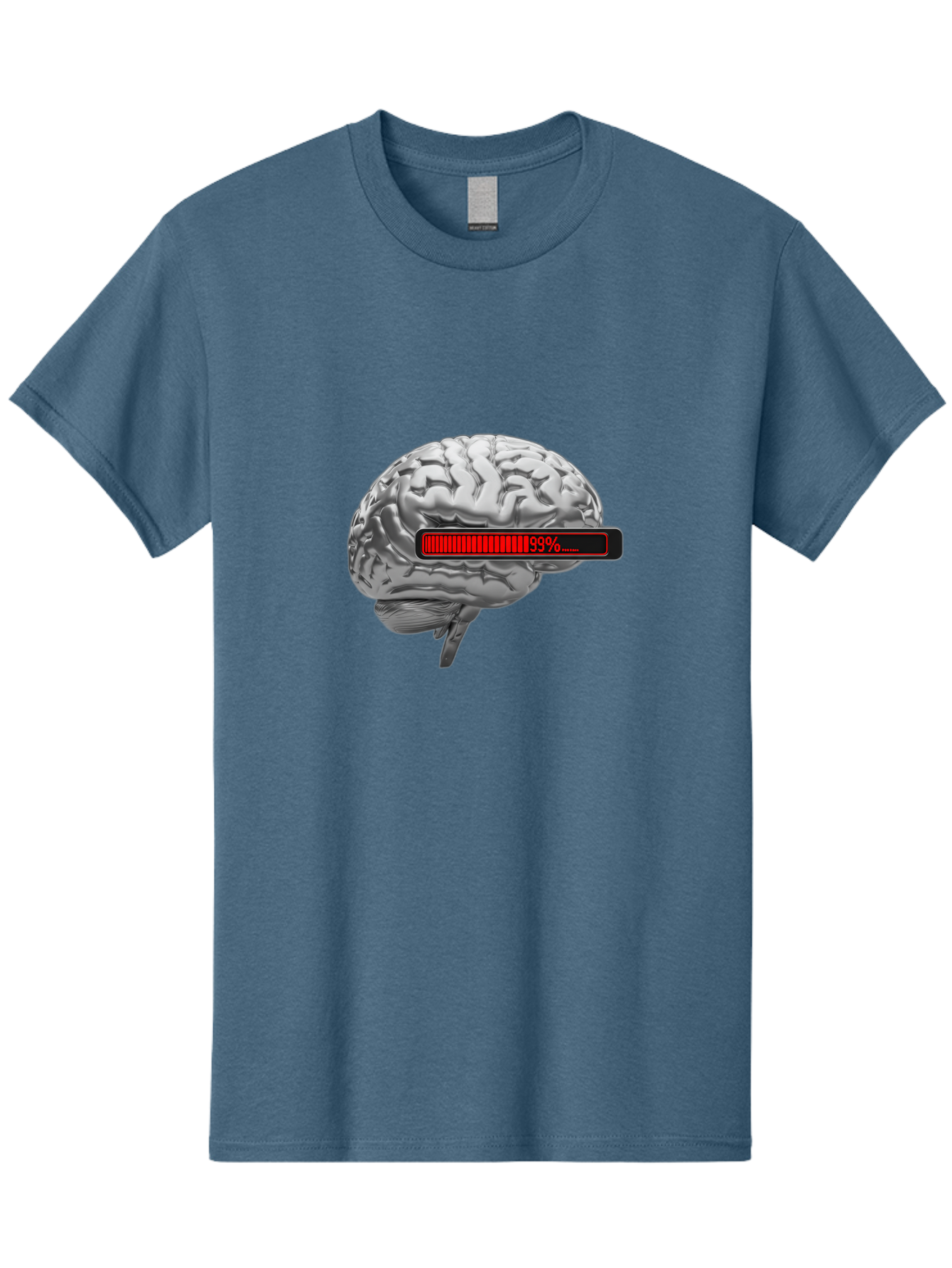 Loading-Brain-1 Men'S Graphic Tee, 100% Cotton, Comfortable Casual Summer Wear, Machine Washable, Human Brain, Loading Bar, Progress Indicator, 99% Complete, Grey Brain, Futuristic Concept, Technology Integration, Cognitive Processing, Baa924 7