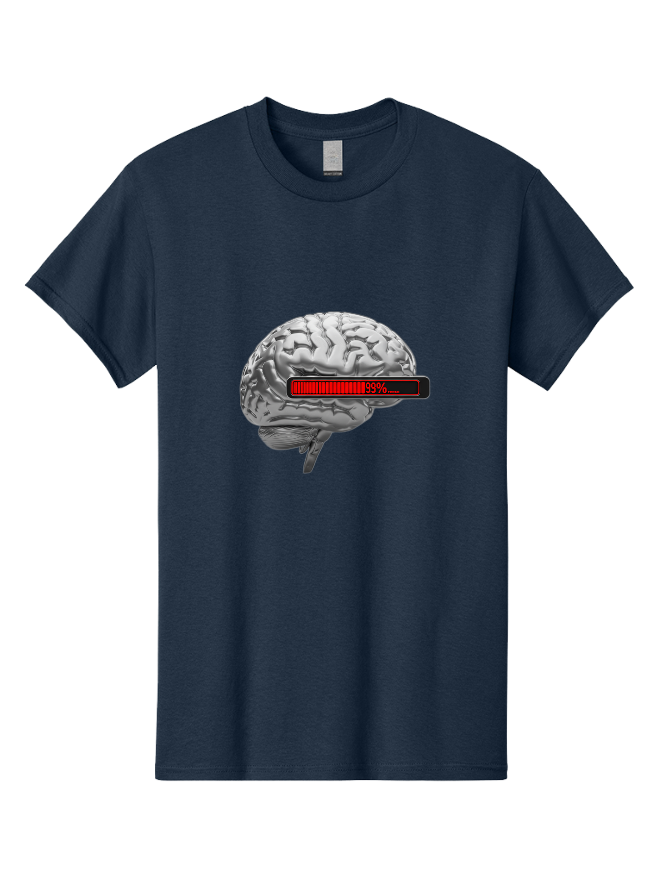 Loading-Brain-1 Men'S Graphic Tee, 100% Cotton, Comfortable Casual Summer Wear, Machine Washable, Human Brain, Loading Bar, Progress Indicator, 99% Complete, Grey Brain, Futuristic Concept, Technology Integration, Cognitive Processing, Baa924 25