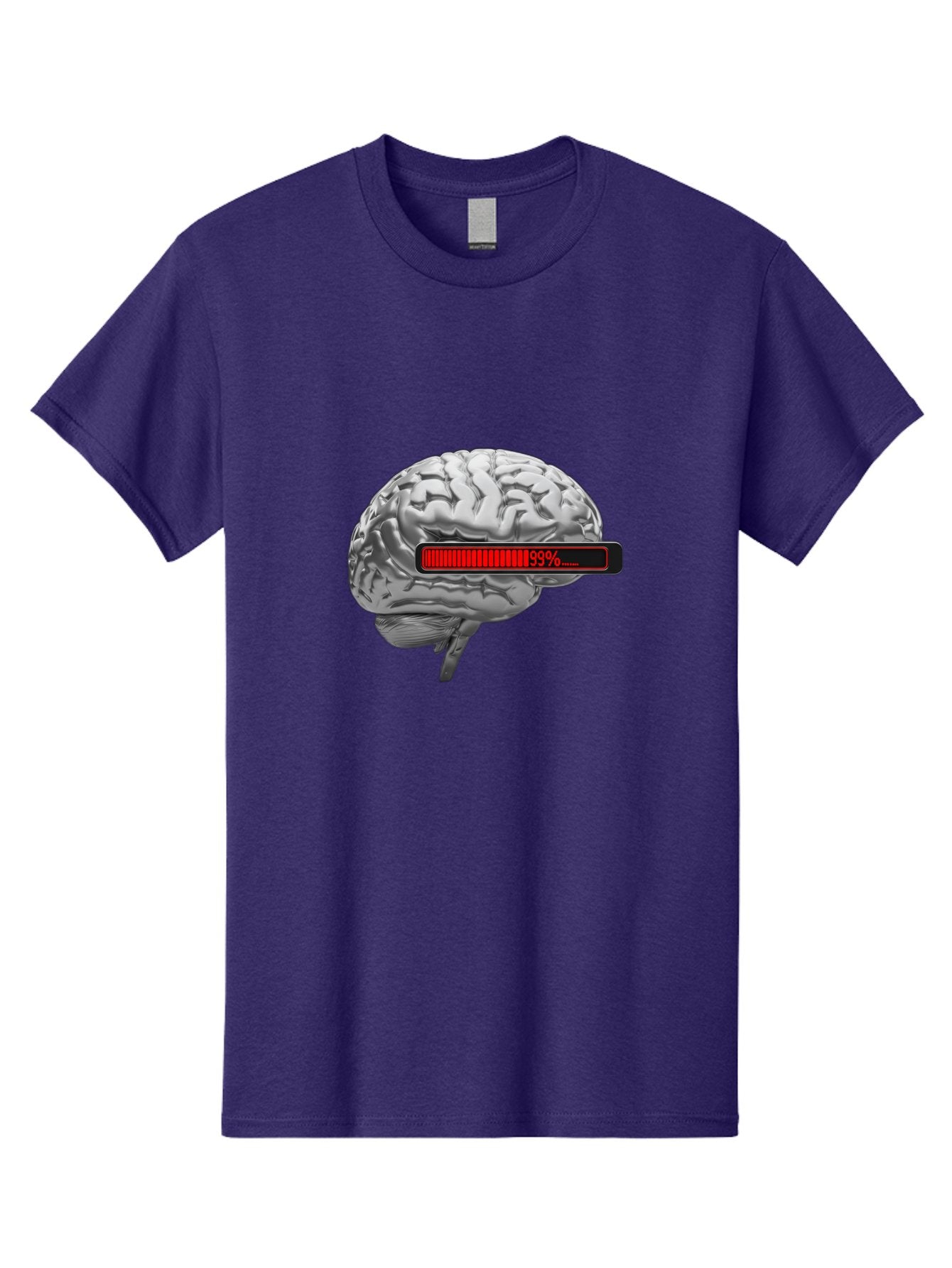 Loading-Brain-1 Men'S Graphic Tee, 100% Cotton, Comfortable Casual Summer Wear, Machine Washable, Human Brain, Loading Bar, Progress Indicator, 99% Complete, Grey Brain, Futuristic Concept, Technology Integration, Cognitive Processing, Baa924 8