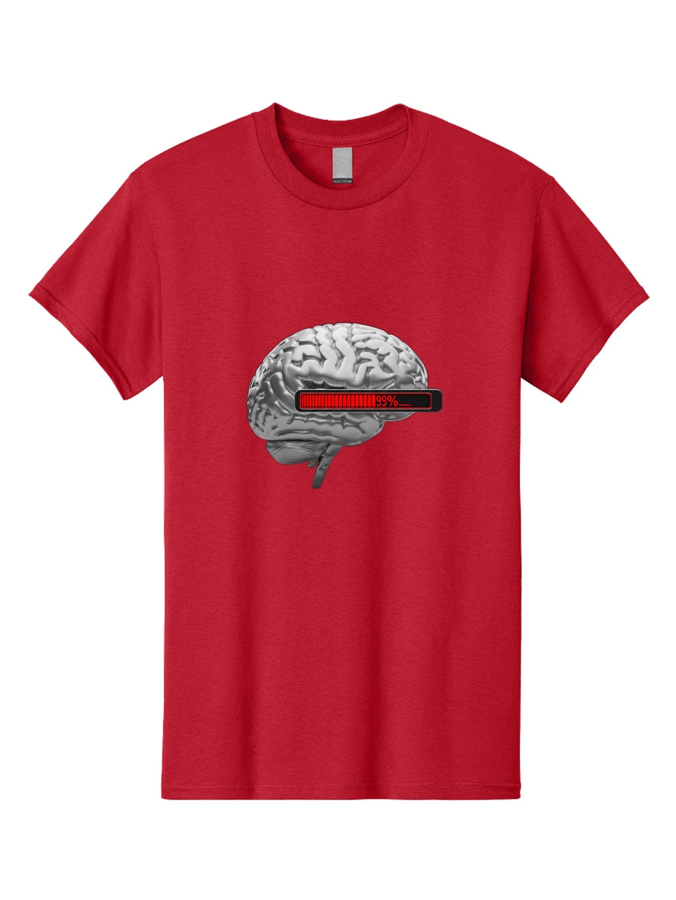 Loading-Brain-1 Men'S Graphic Tee, 100% Cotton, Comfortable Casual Summer Wear, Machine Washable, Human Brain, Loading Bar, Progress Indicator, 99% Complete, Grey Brain, Futuristic Concept, Technology Integration, Cognitive Processing, Baa924