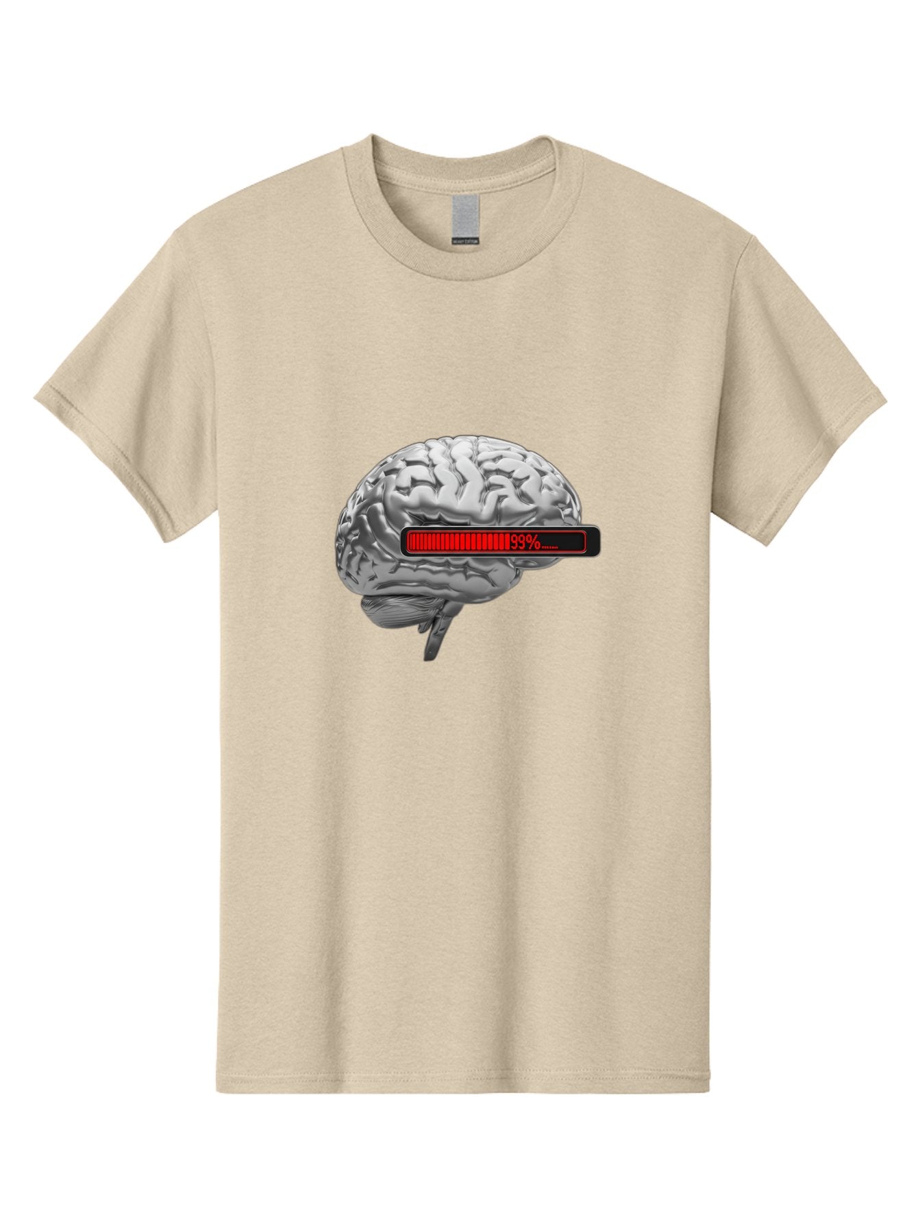 Loading-Brain-1 Men'S Graphic Tee, 100% Cotton, Comfortable Casual Summer Wear, Machine Washable, Human Brain, Loading Bar, Progress Indicator, 99% Complete, Grey Brain, Futuristic Concept, Technology Integration, Cognitive Processing, Baa924