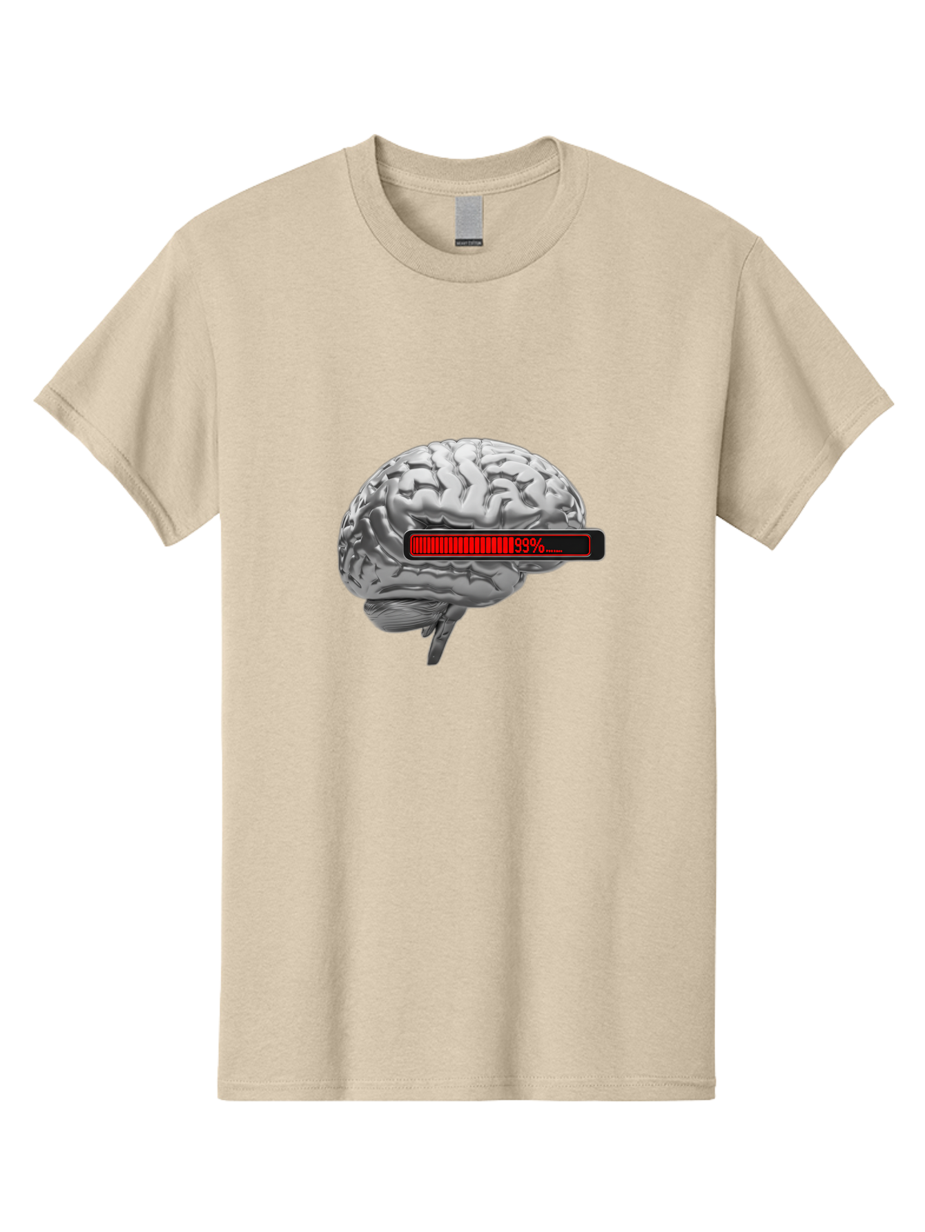 Loading-Brain-1 Men'S Graphic Tee, 100% Cotton, Comfortable Casual Summer Wear, Machine Washable, Human Brain, Loading Bar, Progress Indicator, 99% Complete, Grey Brain, Futuristic Concept, Technology Integration, Cognitive Processing, Baa924 19