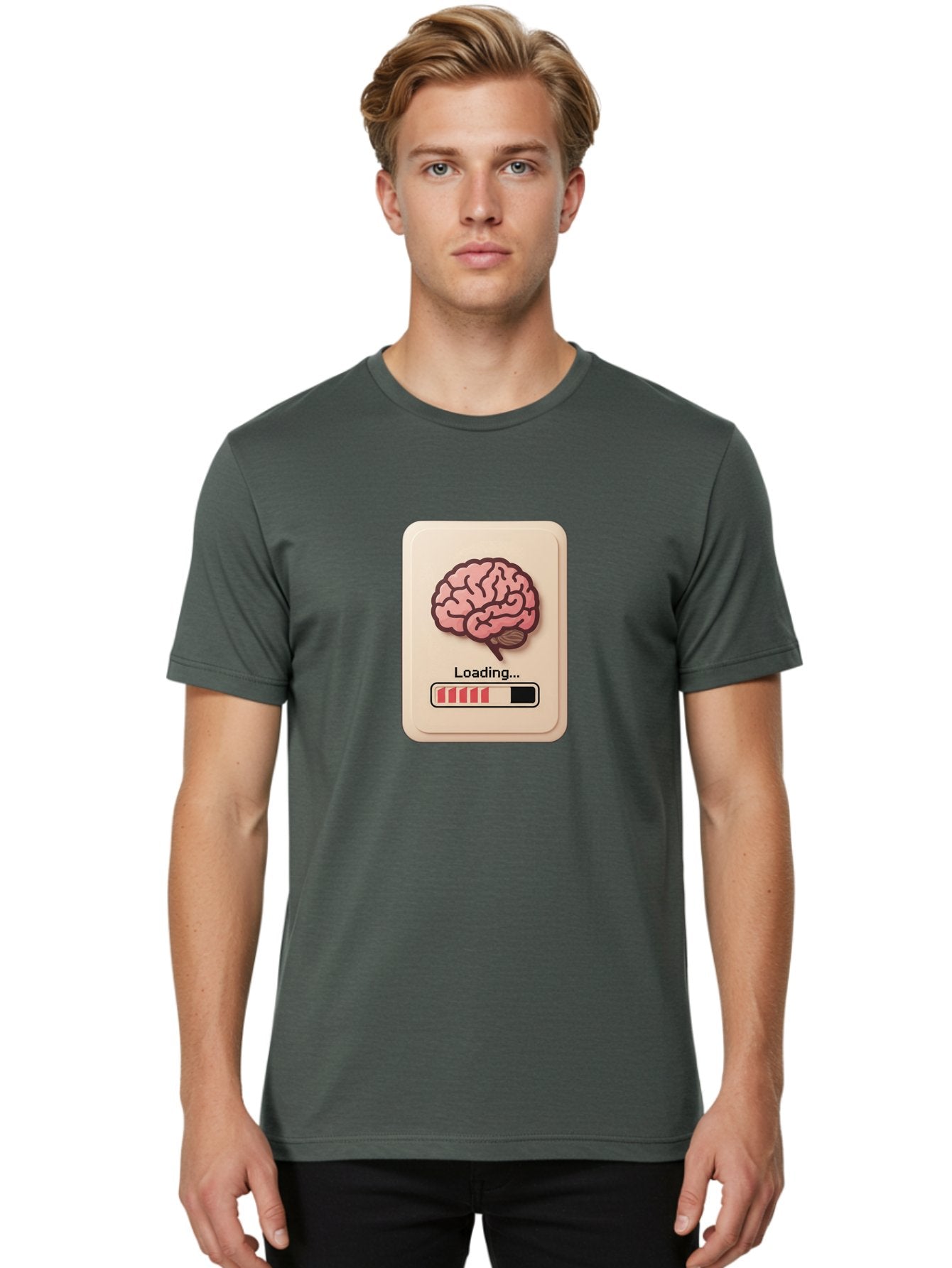 Loading-Brain Men'S Graphic Tee, 100% Cotton, Comfortable Casual Summer Wear, Machine Washable, Brain Loading Animation, Progress Bar, Cognitive Development, Mental Processing, Brain Function, Knowledge Acquisition Baa925 24