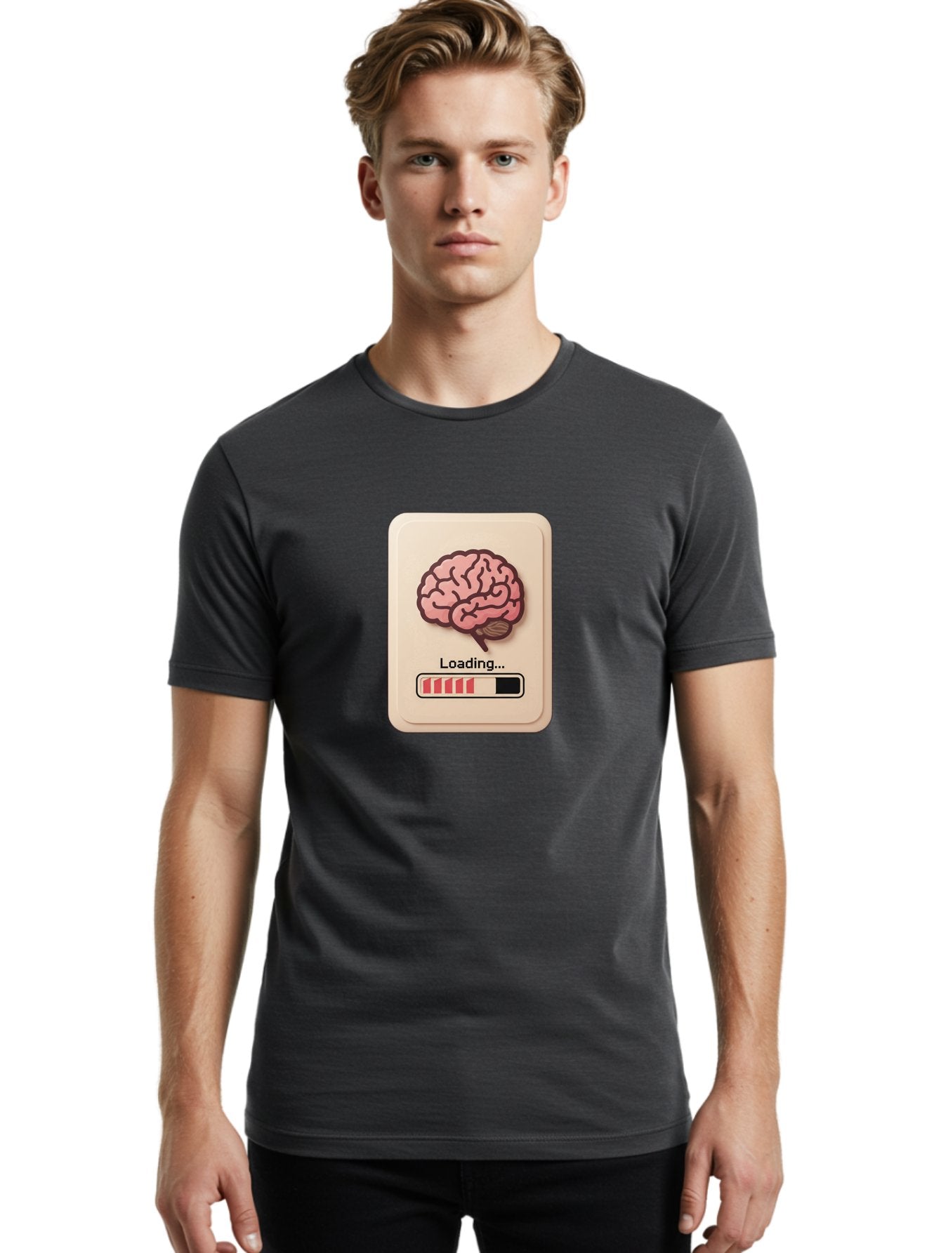 Loading-Brain Men'S Graphic Tee, 100% Cotton, Comfortable Casual Summer Wear, Machine Washable, Brain Loading Animation, Progress Bar, Cognitive Development, Mental Processing, Brain Function, Knowledge Acquisition Baa925 25