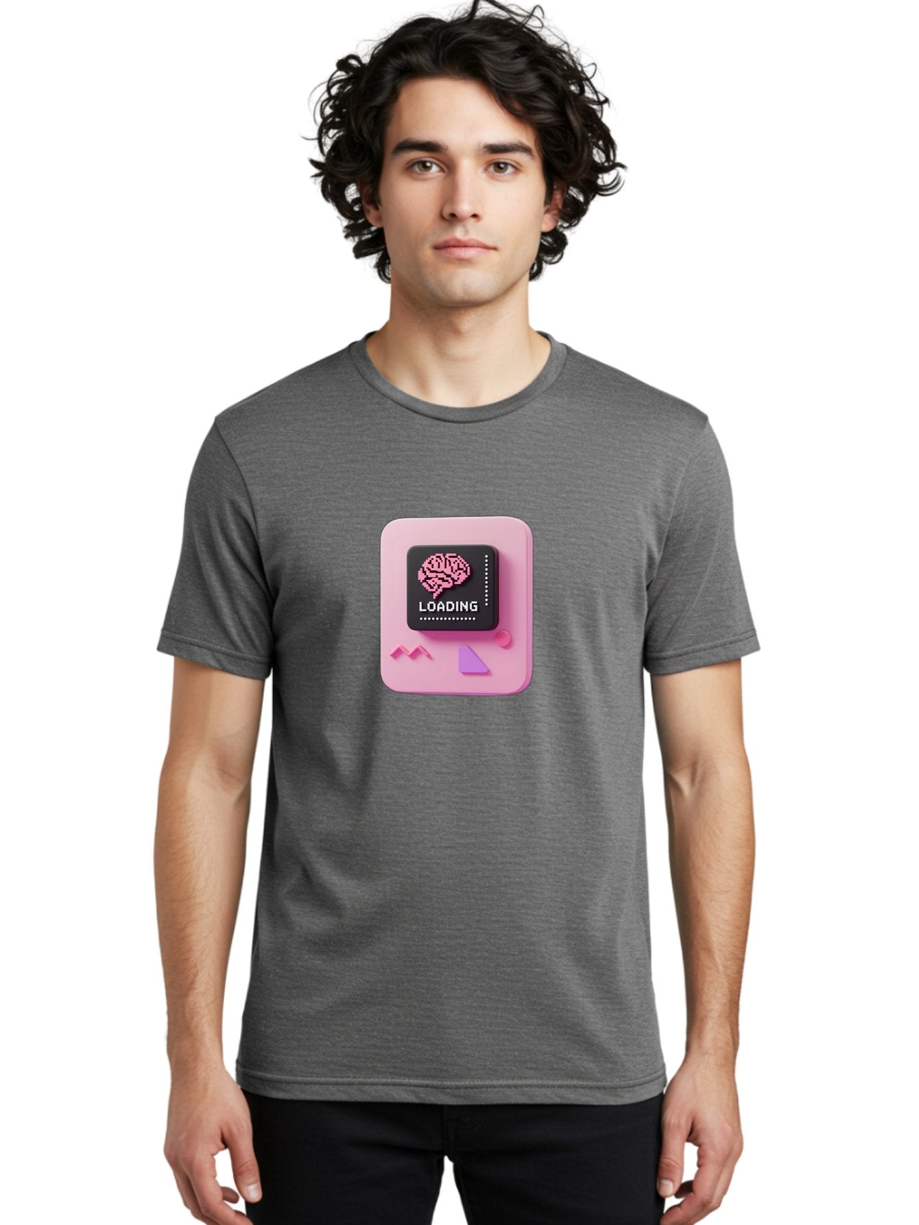 Loading Men'S Graphic Tee, 100% Cotton, Comfortable Casual Summer Wear, Machine Washable, Brain Loading, Progress Bar, Digital Brain, Artificial Intelligence, Cognitive Processing, Neural Network, Tech Icon, Futuristic Design, 3D Rendering, Baa926 24