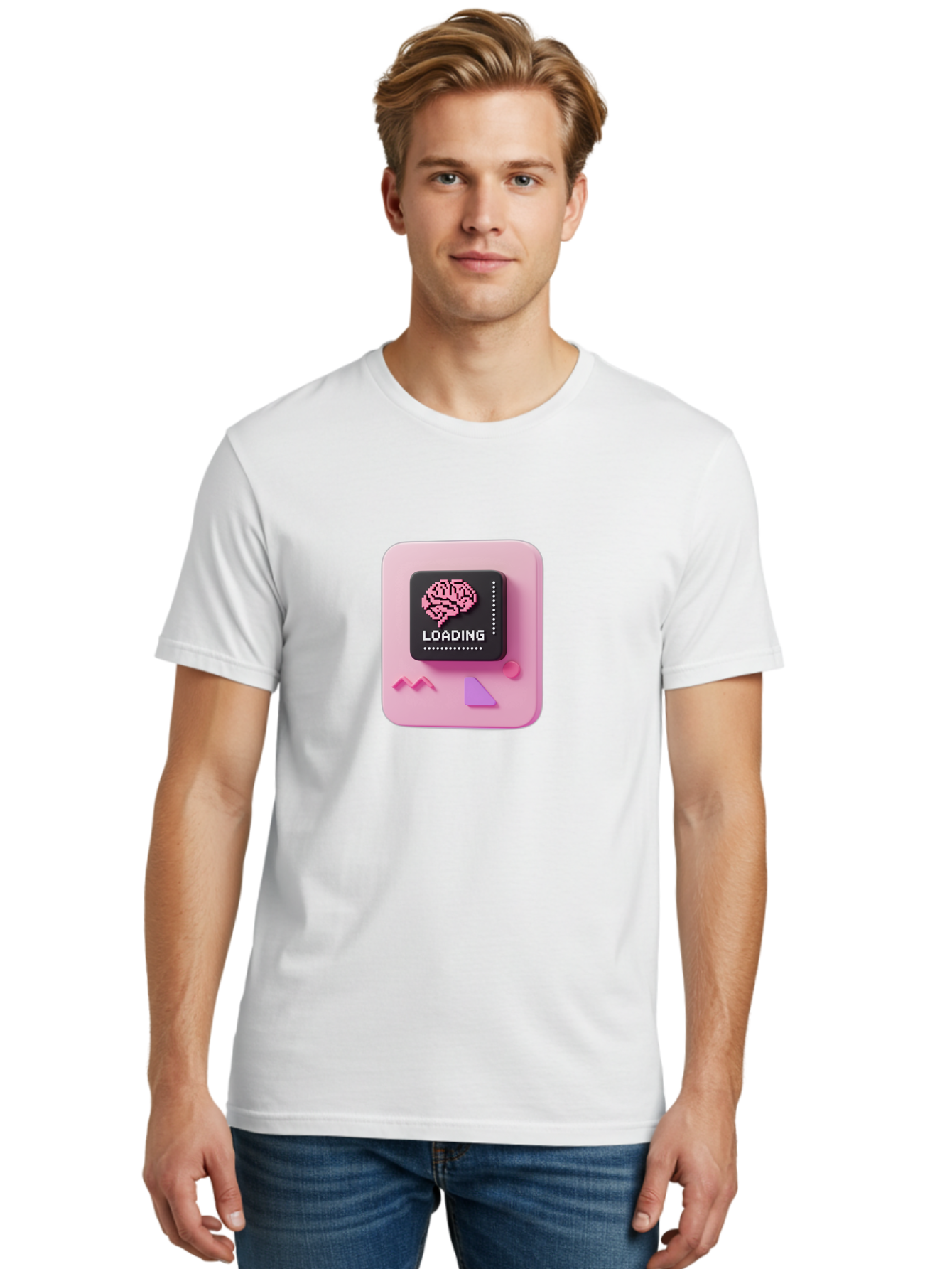 Loading Men'S Graphic Tee, 100% Cotton, Comfortable Casual Summer Wear, Machine Washable, Brain Loading, Progress Bar, Digital Brain, Artificial Intelligence, Cognitive Processing, Neural Network, Tech Icon, Futuristic Design, 3D Rendering, Baa926 18