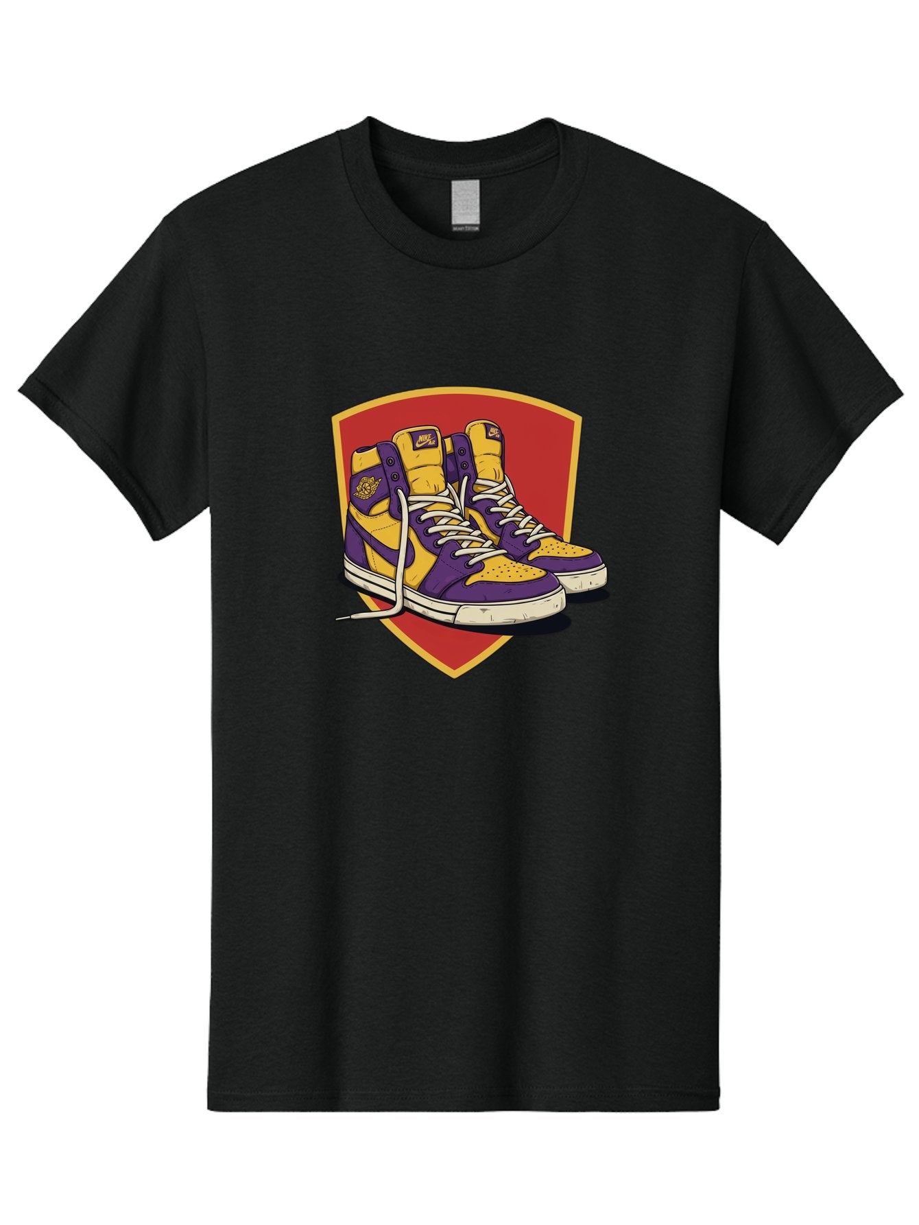 Los-Angeles-Lakers Men'S Graphic Tee, 100% Cotton, Comfortable Casual Summer Wear, Machine Washable, Purple And Yellow Air Jordan Sneakers, Nike Logo, Yellow And Purple Color Scheme, White Laces, Athletic Footwear, Sports Shoes, Baa928 7