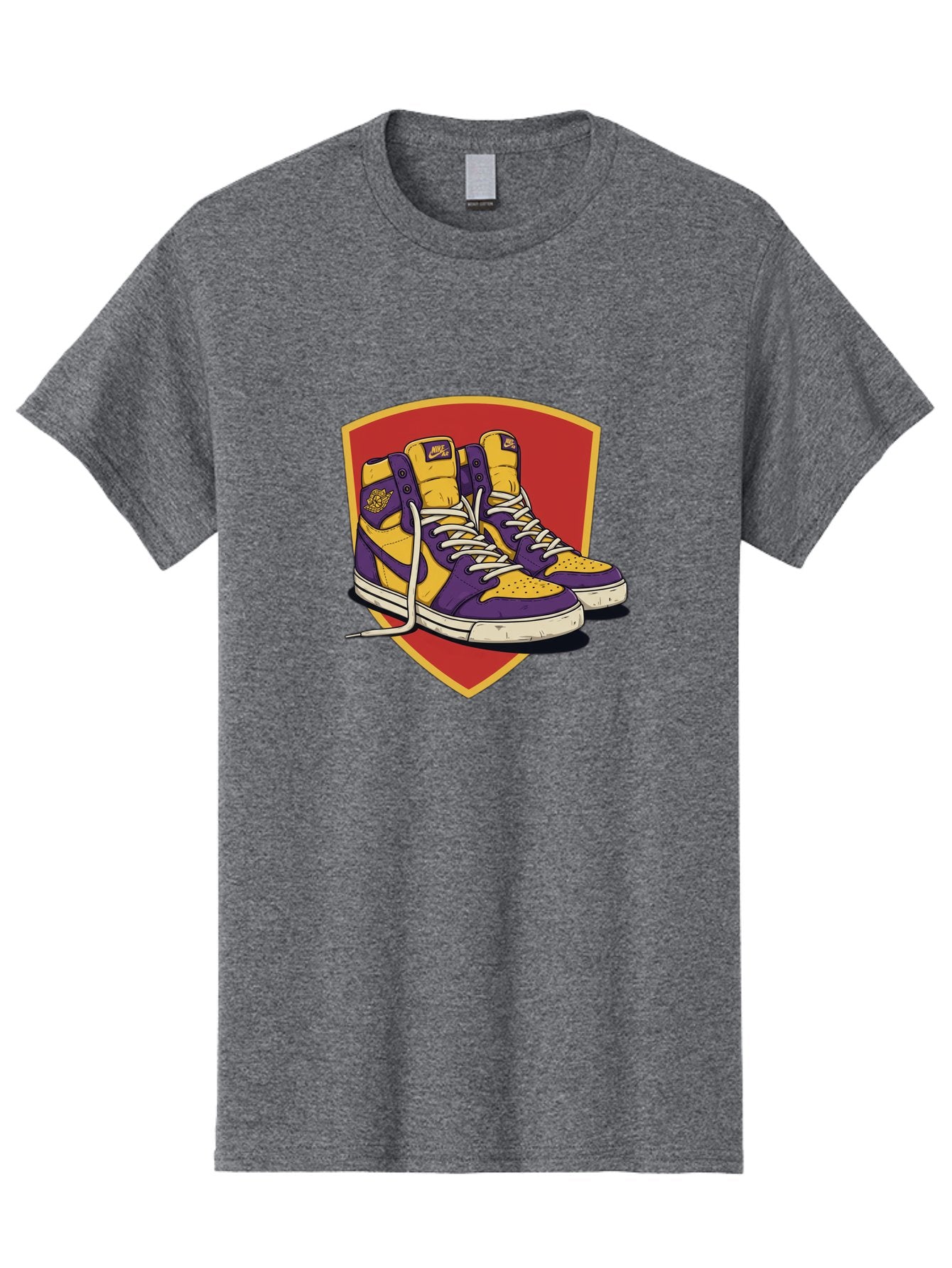 Los-Angeles-Lakers Men'S Graphic Tee, 100% Cotton, Comfortable Casual Summer Wear, Machine Washable, Purple And Yellow Air Jordan Sneakers, Nike Logo, Yellow And Purple Color Scheme, White Laces, Athletic Footwear, Sports Shoes, Baa928 5