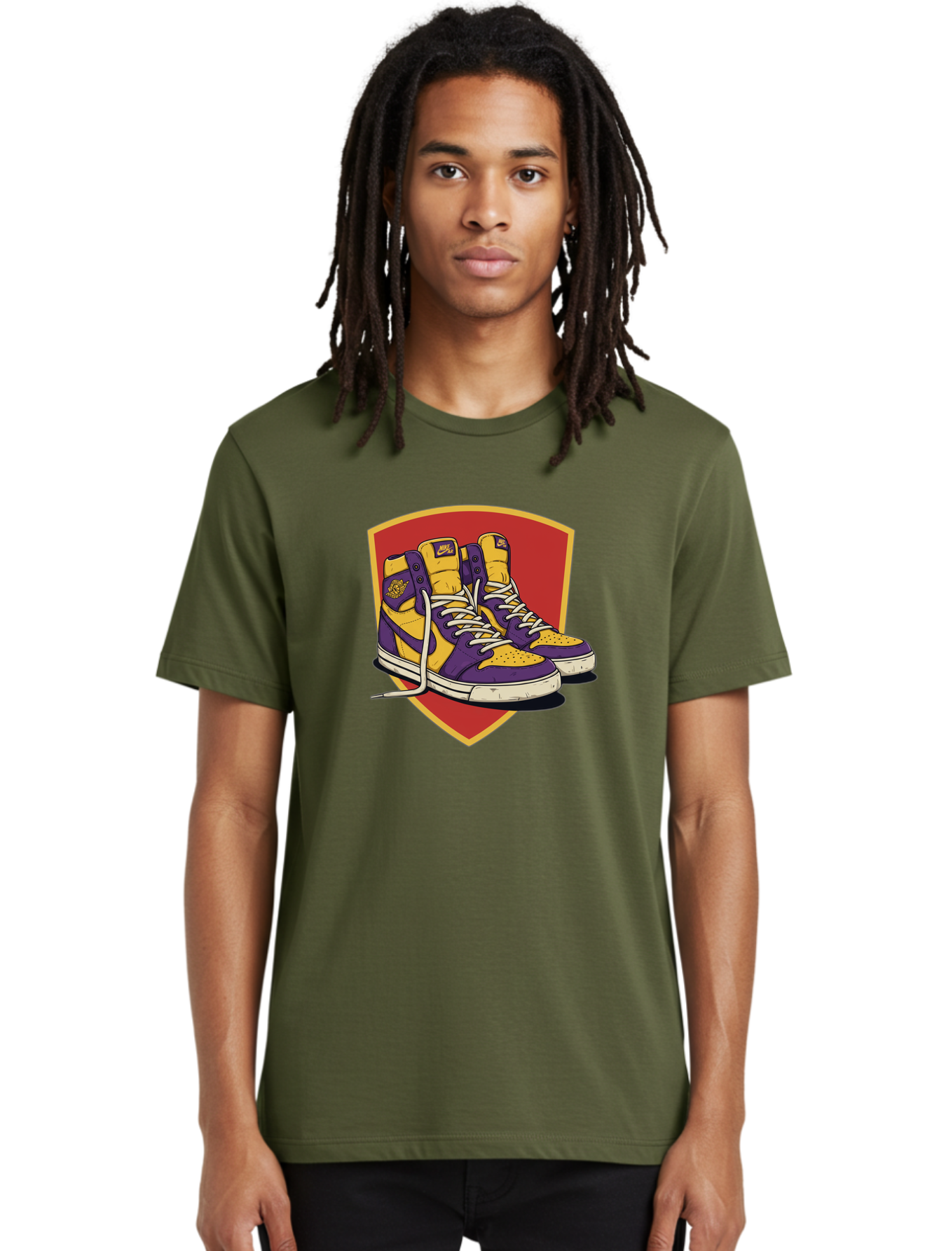 Los-Angeles-Lakers Men'S Graphic Tee, 100% Cotton, Comfortable Casual Summer Wear, Machine Washable, Purple And Yellow Air Jordan Sneakers, Nike Logo, Yellow And Purple Color Scheme, White Laces, Athletic Footwear, Sports Shoes, Baa928 10