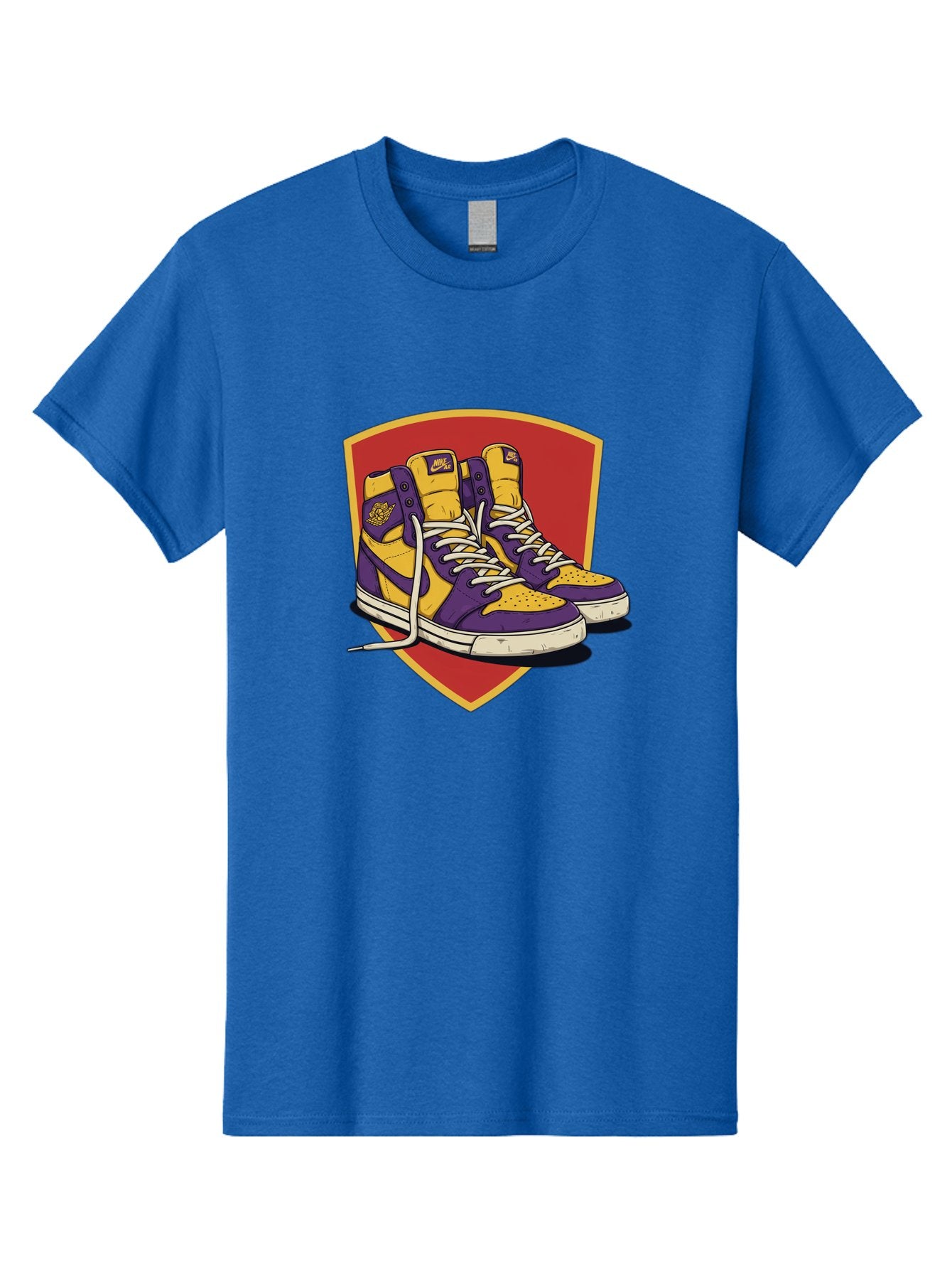 Los-Angeles-Lakers Men'S Graphic Tee, 100% Cotton, Comfortable Casual Summer Wear, Machine Washable, Purple And Yellow Air Jordan Sneakers, Nike Logo, Yellow And Purple Color Scheme, White Laces, Athletic Footwear, Sports Shoes, Baa928 11