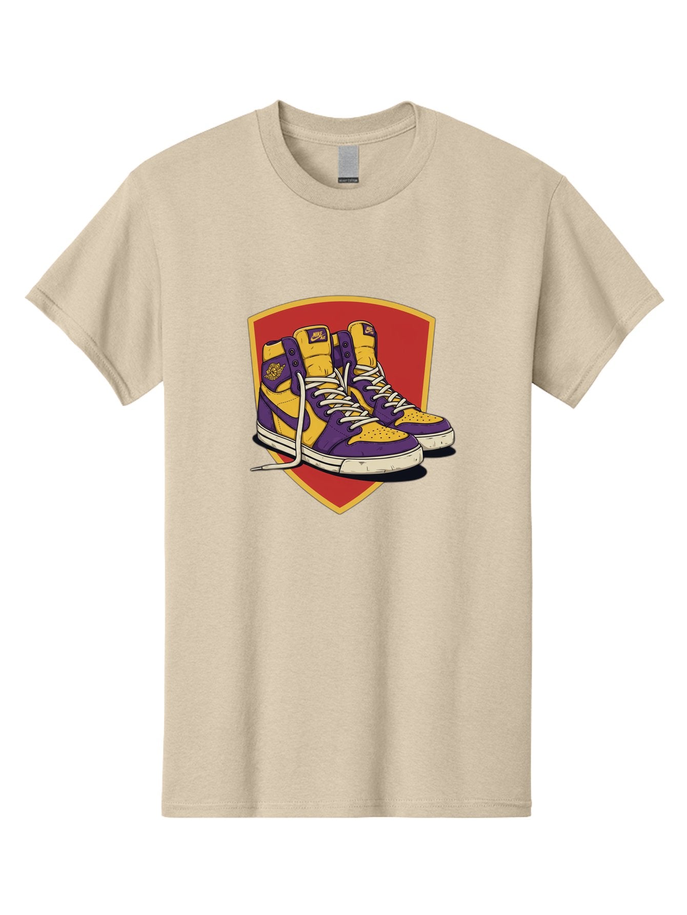 Los-Angeles-Lakers Men'S Graphic Tee, 100% Cotton, Comfortable Casual Summer Wear, Machine Washable, Purple And Yellow Air Jordan Sneakers, Nike Logo, Yellow And Purple Color Scheme, White Laces, Athletic Footwear, Sports Shoes, Baa928 4